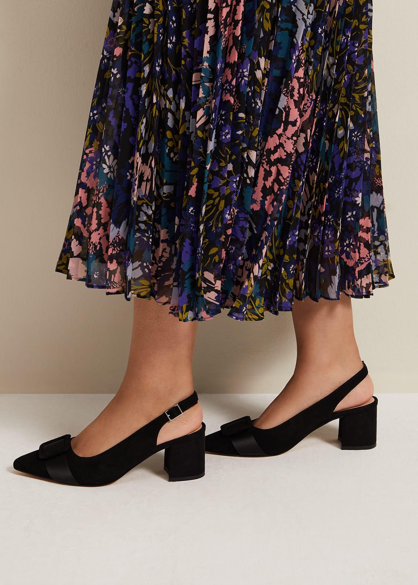 Suede Buckle Block Heel Shoe