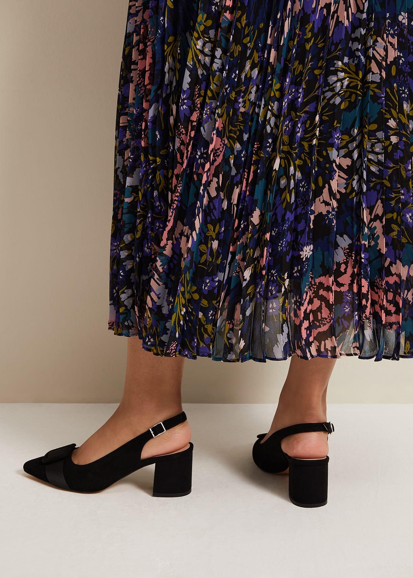 Suede Buckle Block Heel Shoe