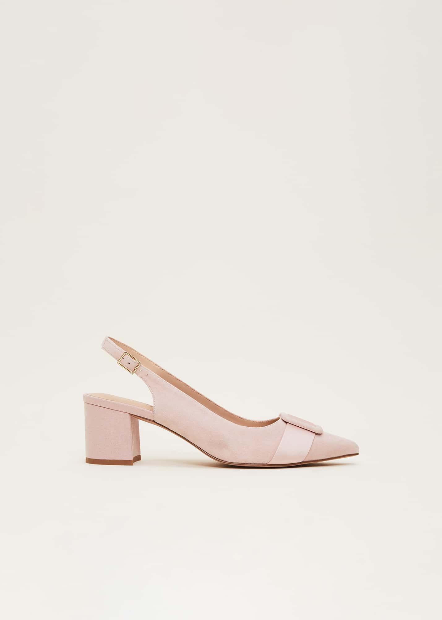 Suede Buckle Block Heel Shoe