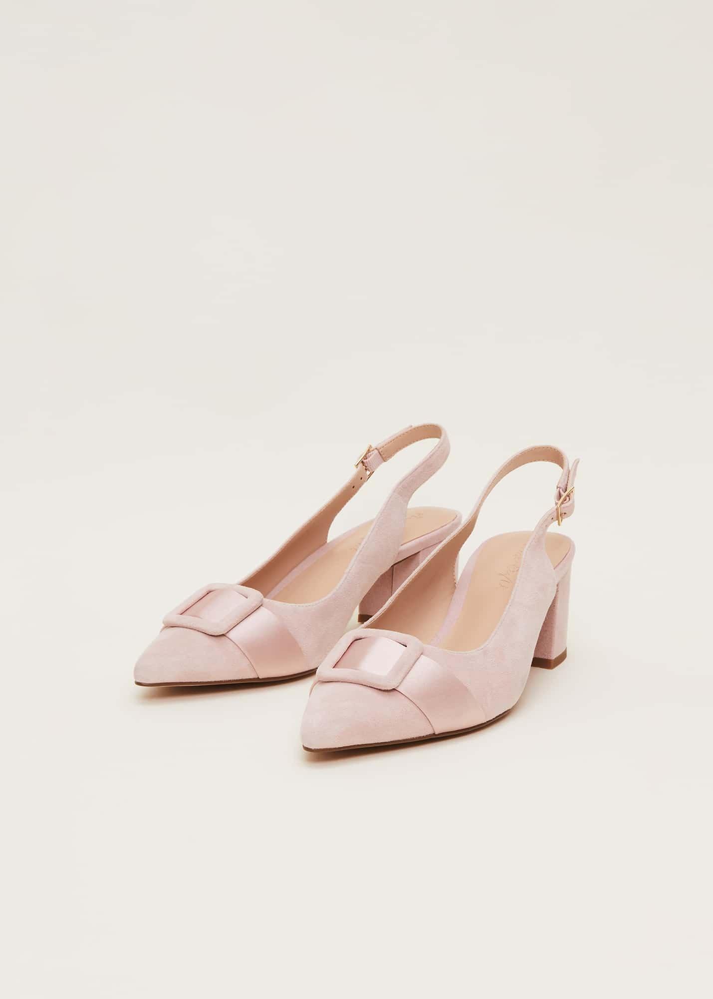 Suede Buckle Block Heel Shoe