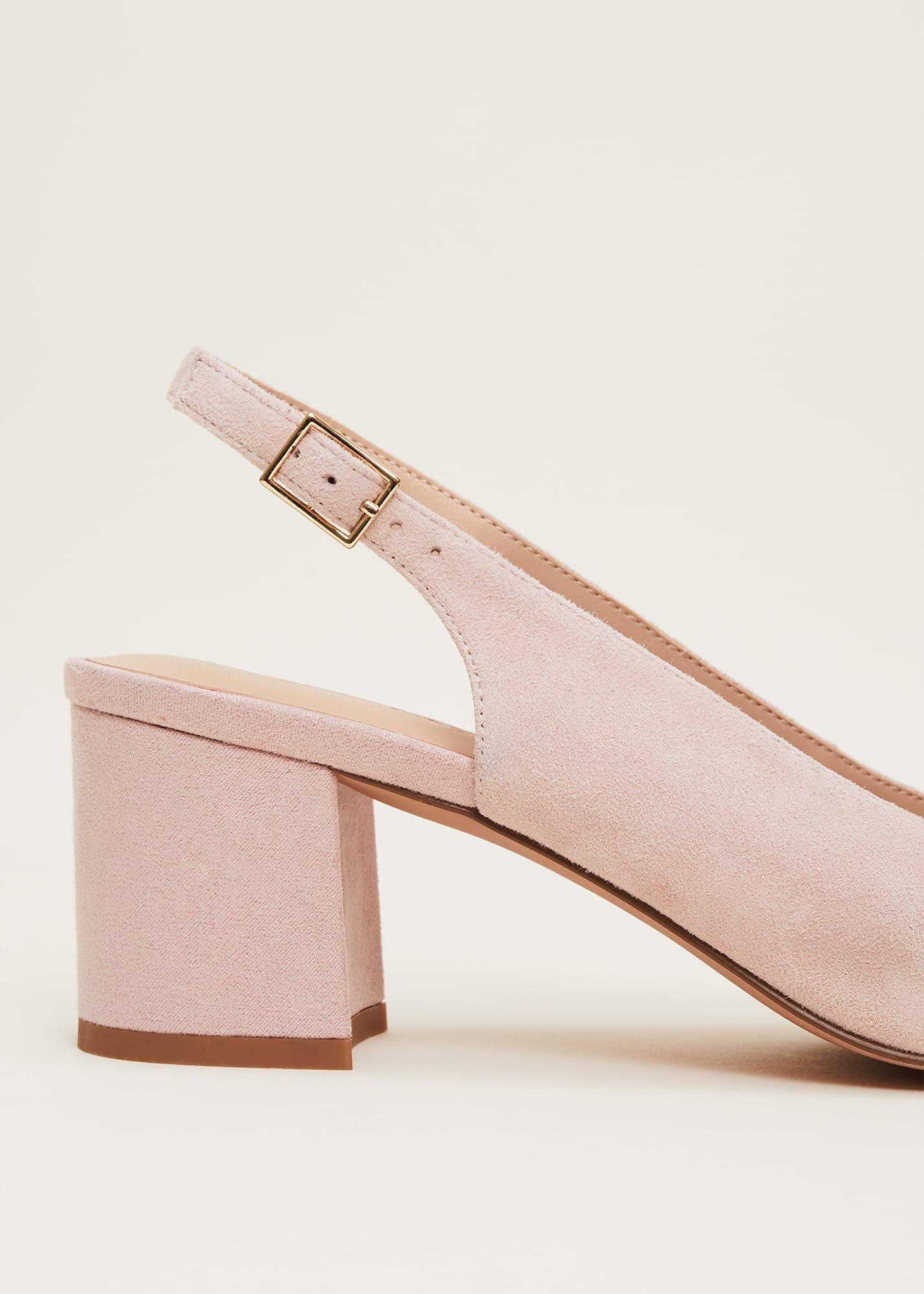 Suede Buckle Block Heel Shoe