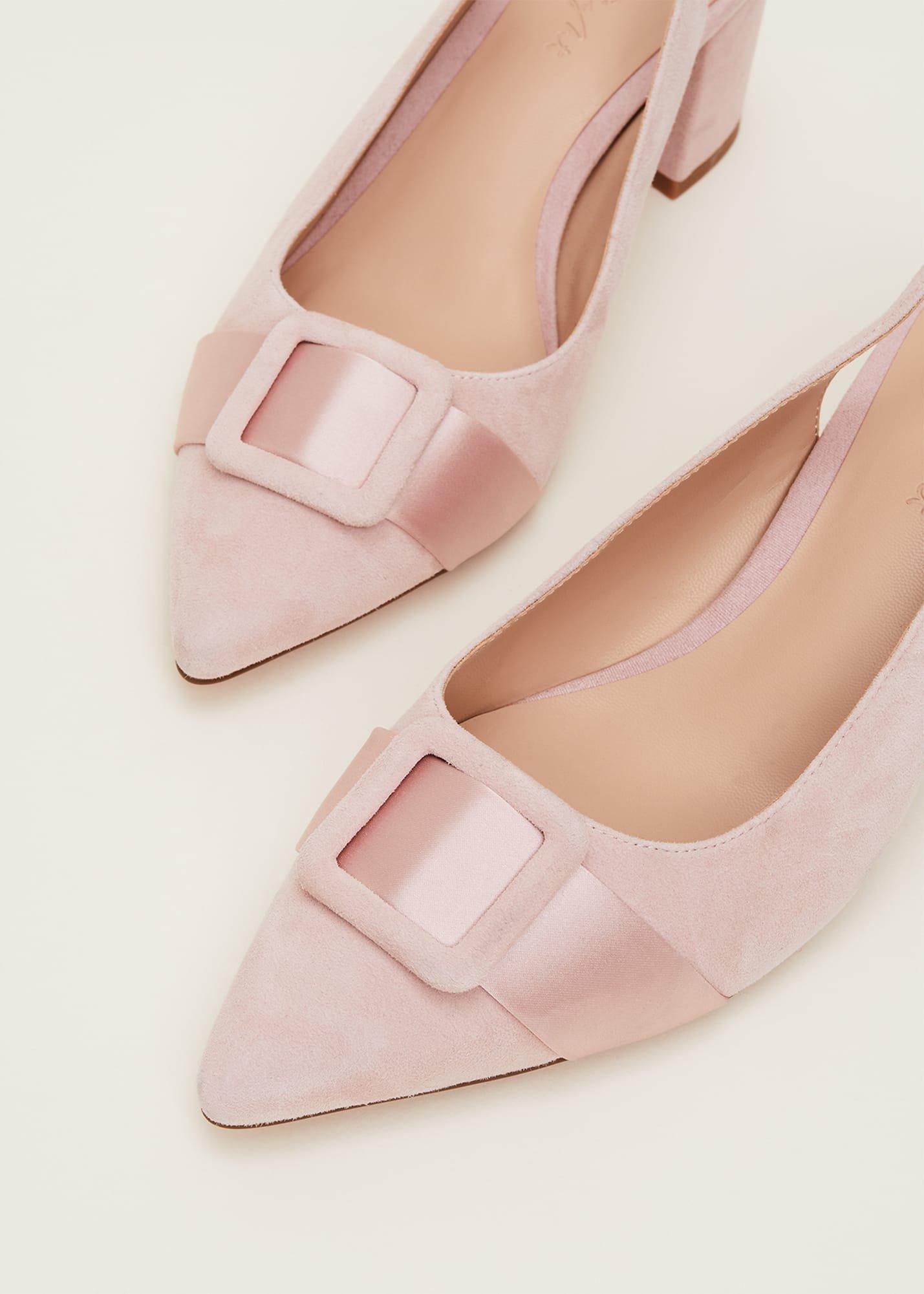 Suede Buckle Block Heel Shoe