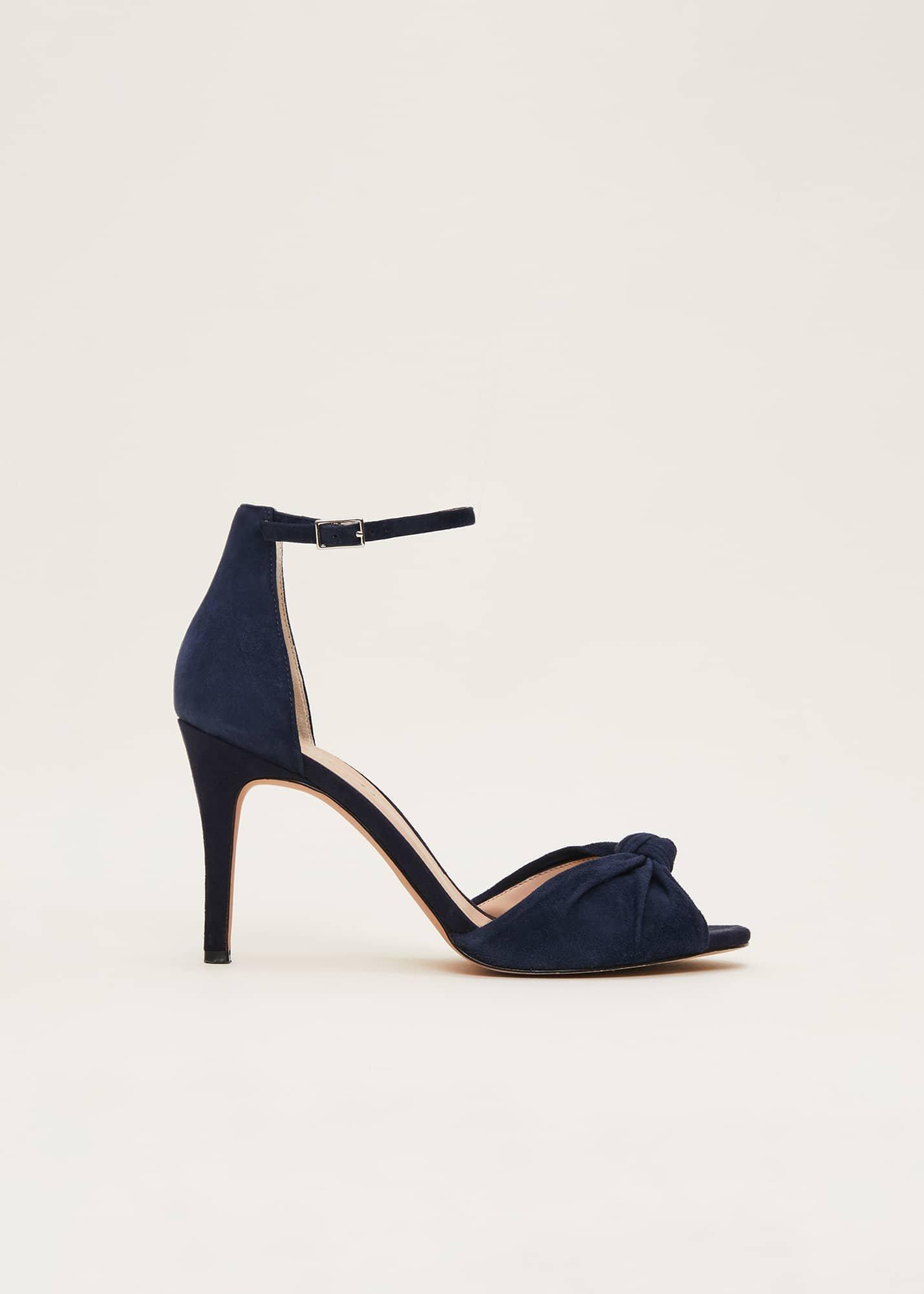 Navy Suede Open Toe Heels