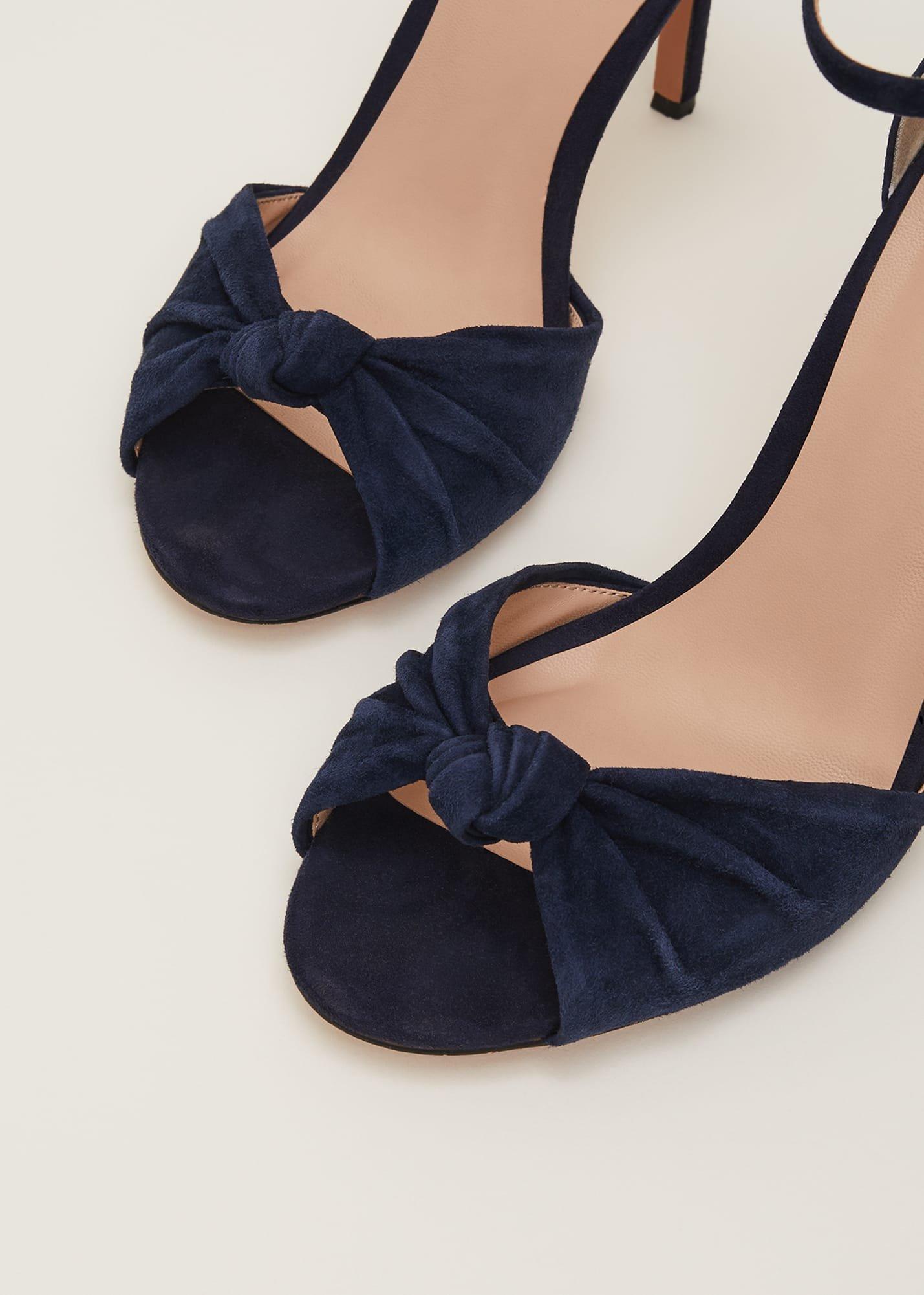 Navy Suede Open Toe Heels