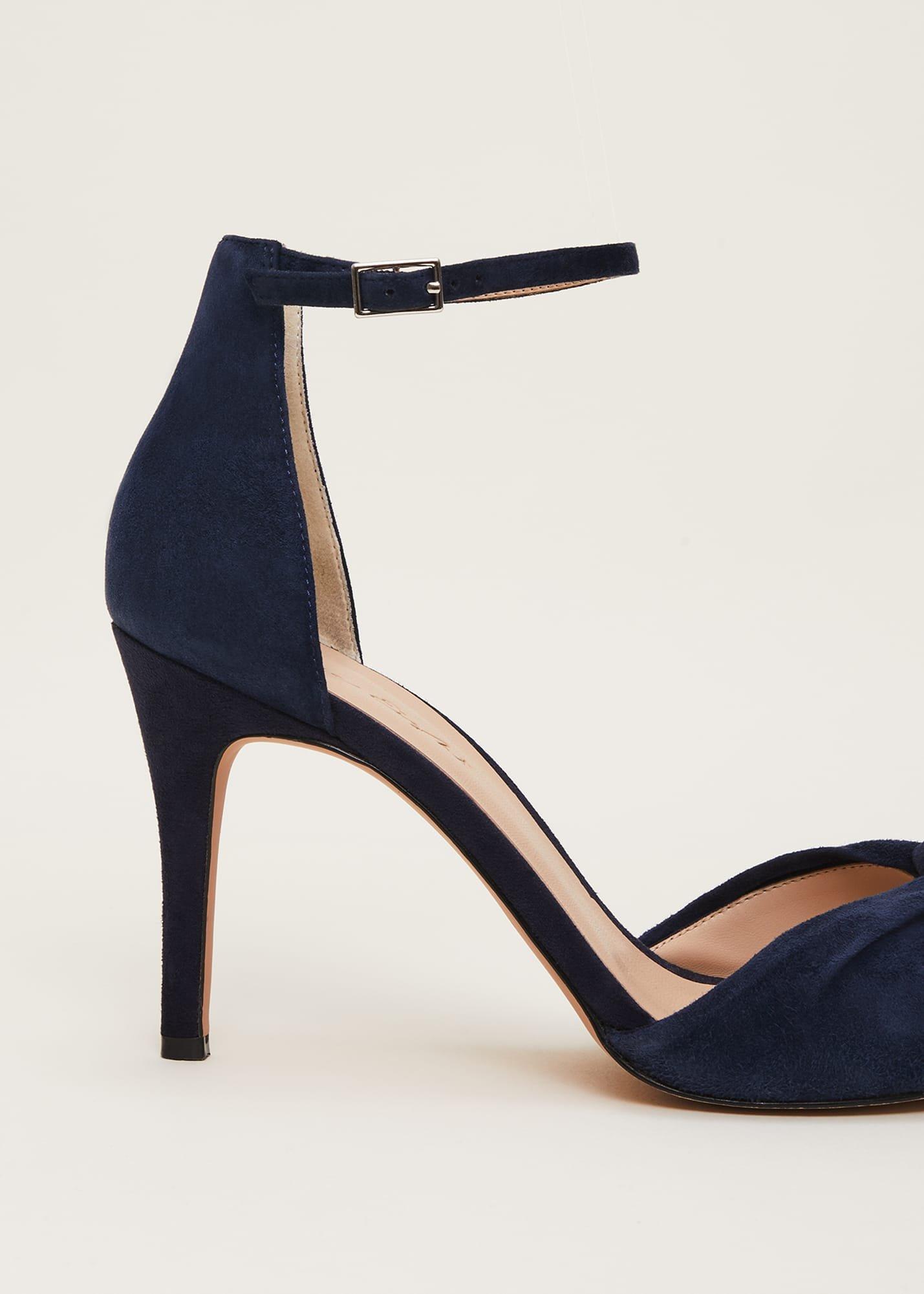 Navy Suede Open Toe Heels