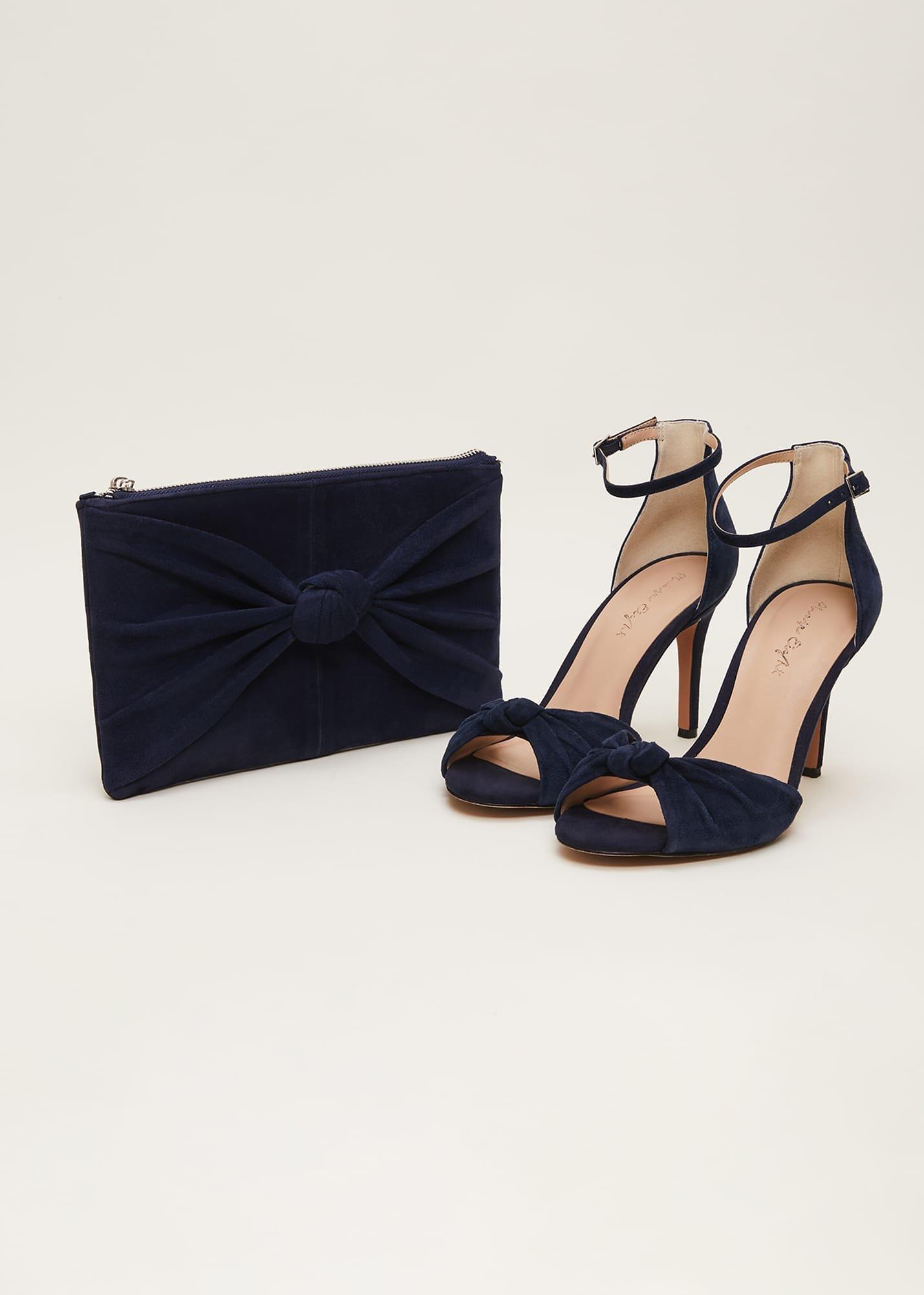 Navy Suede Open Toe Heels
