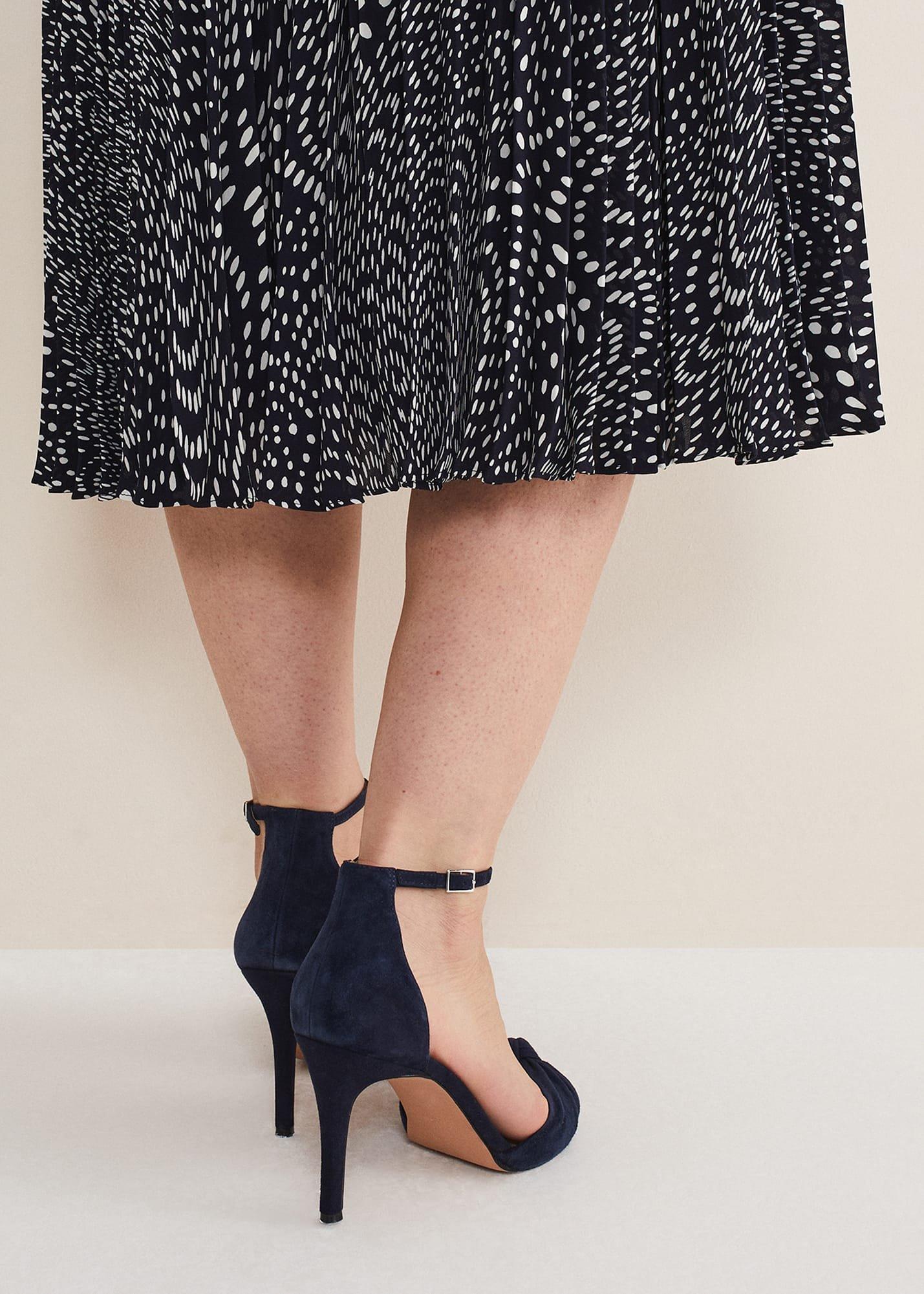 Navy Suede Open Toe Heels