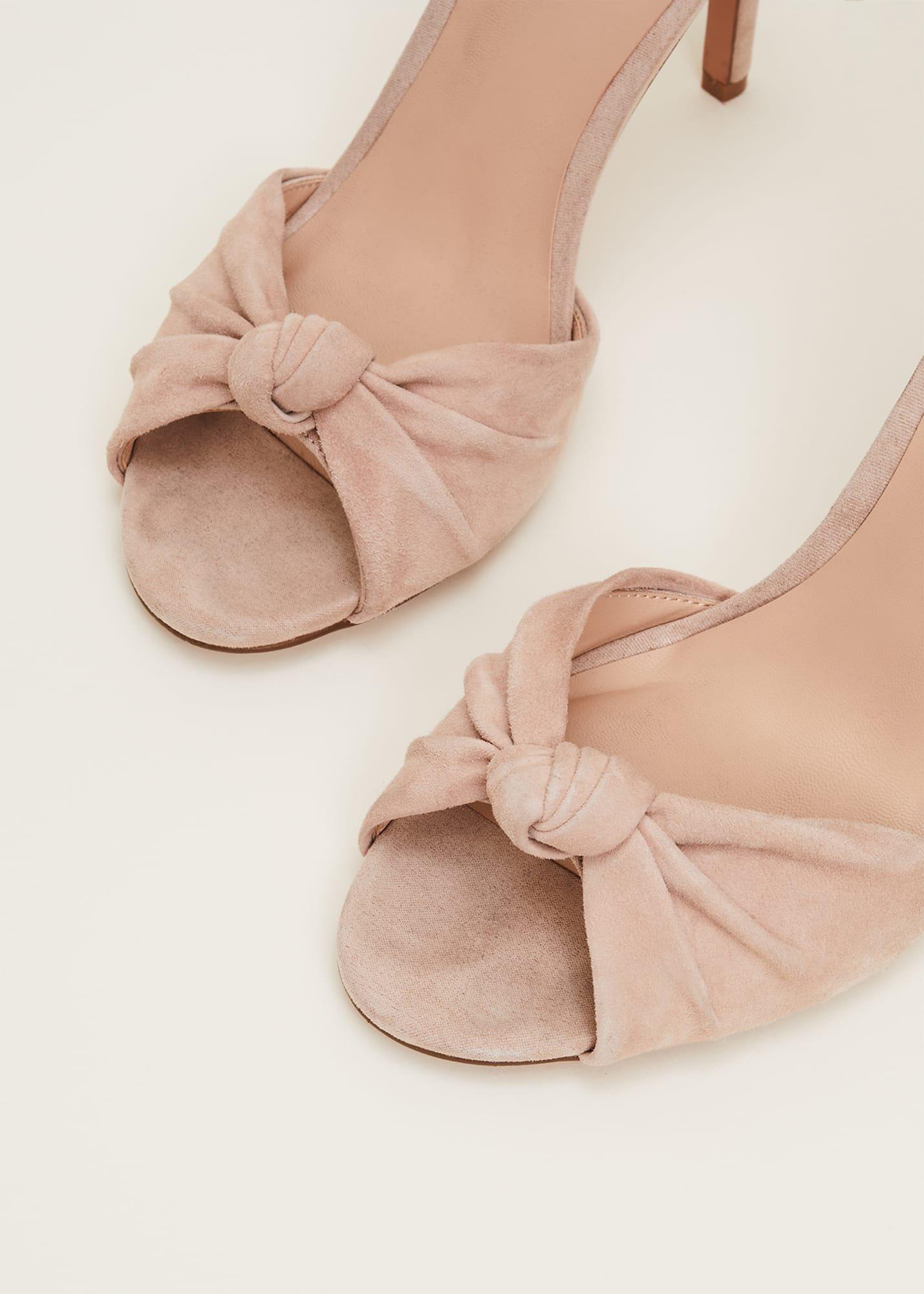 Nude Suede Open Toe Heels