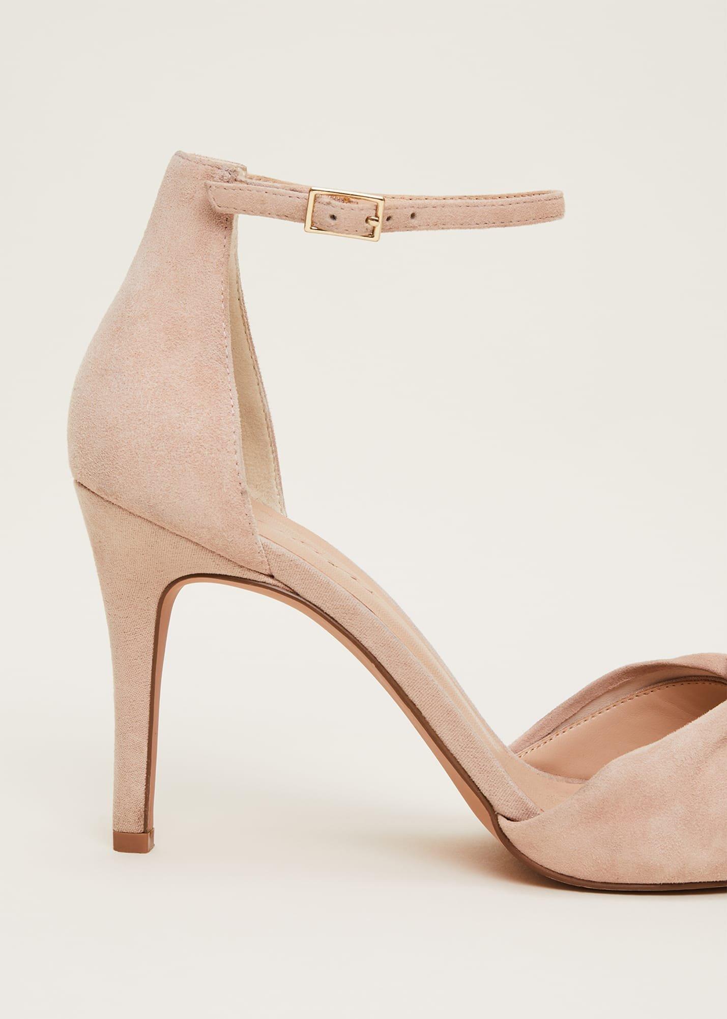 Nude Suede Open Toe Heels