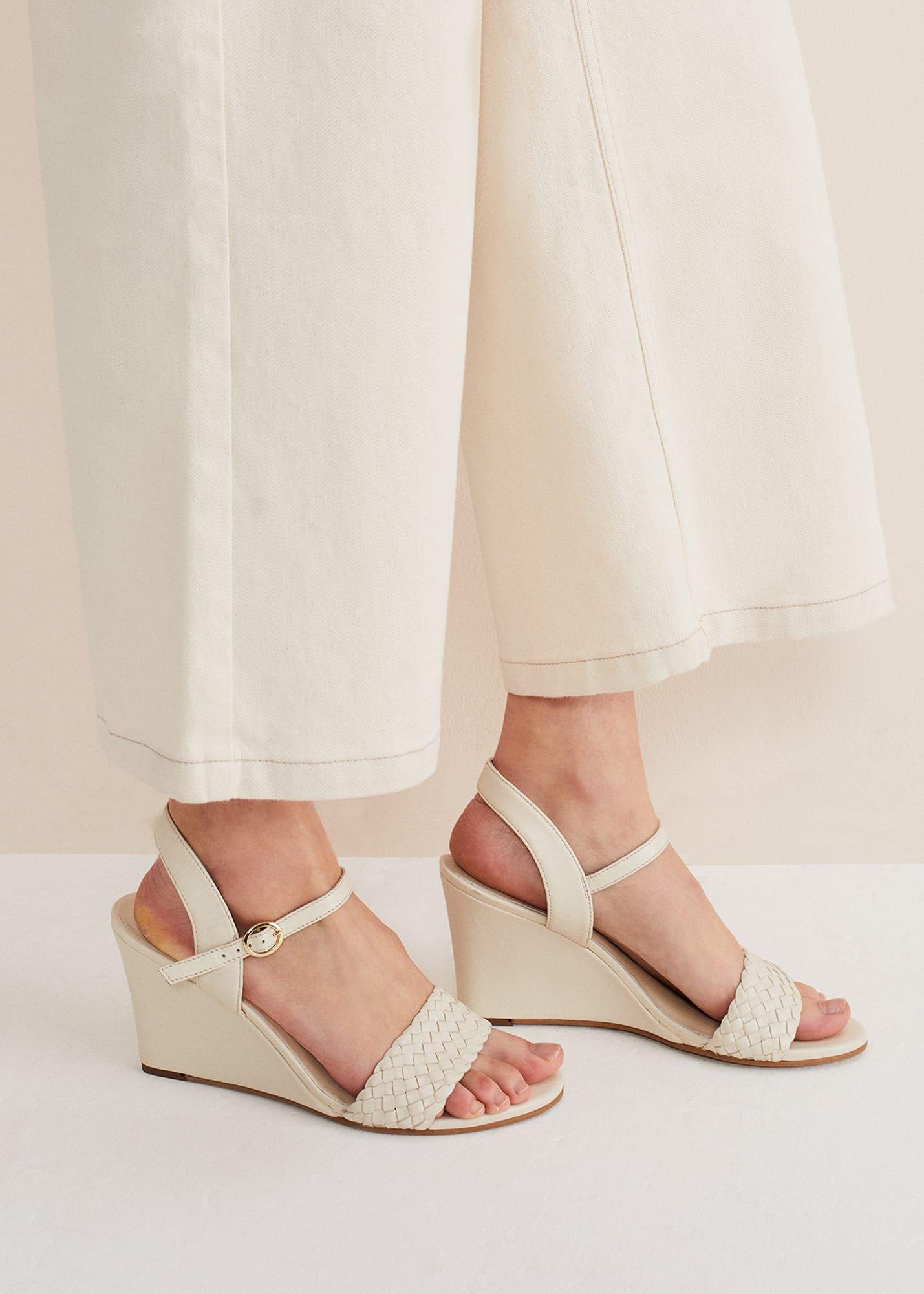 Leather Plait Strap Wedge Shoe