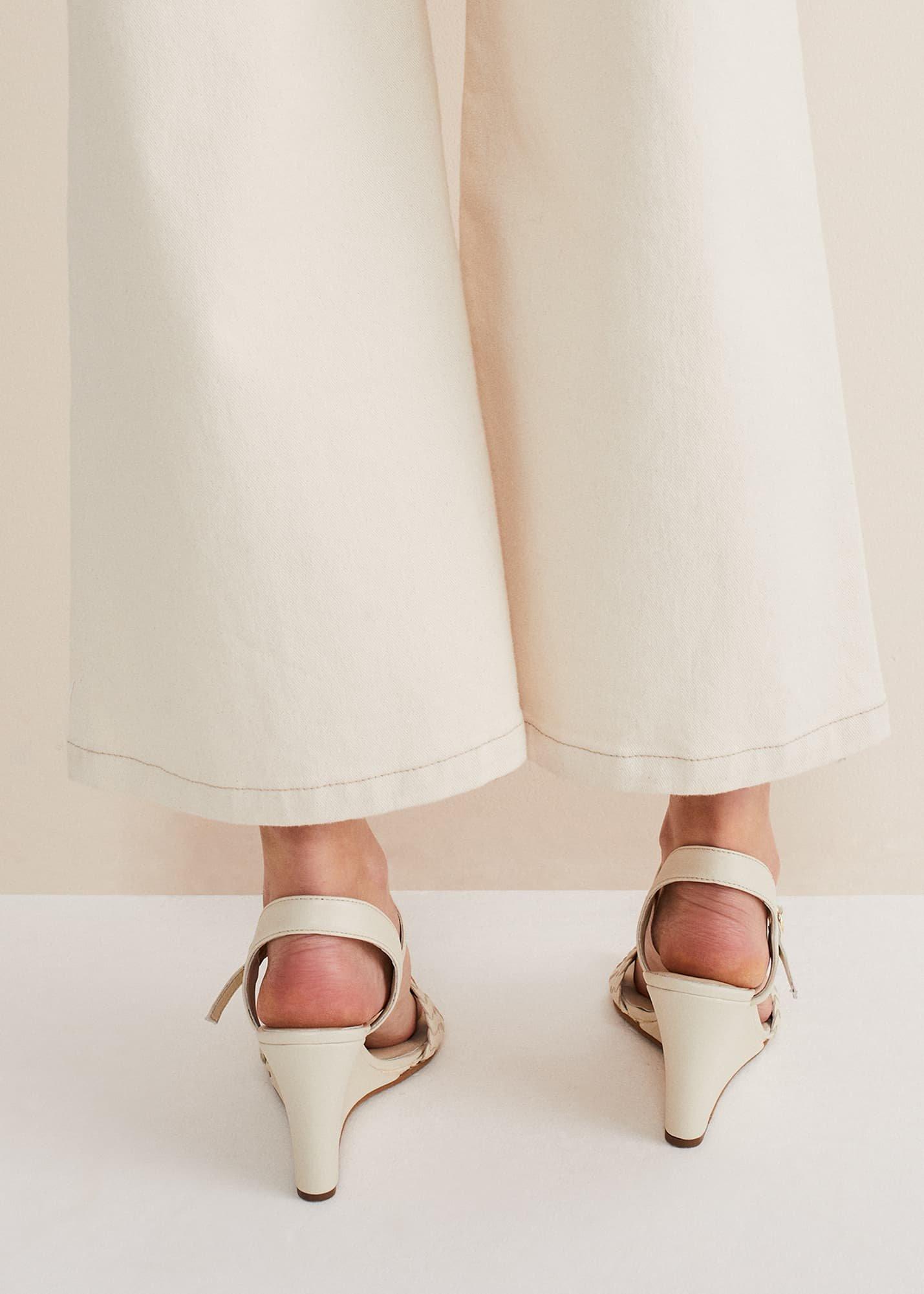 Leather Plait Strap Wedge Shoe