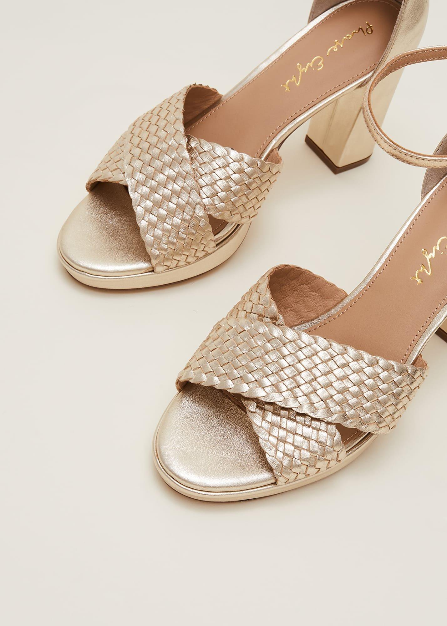 Gold Leather Open Toe Heels