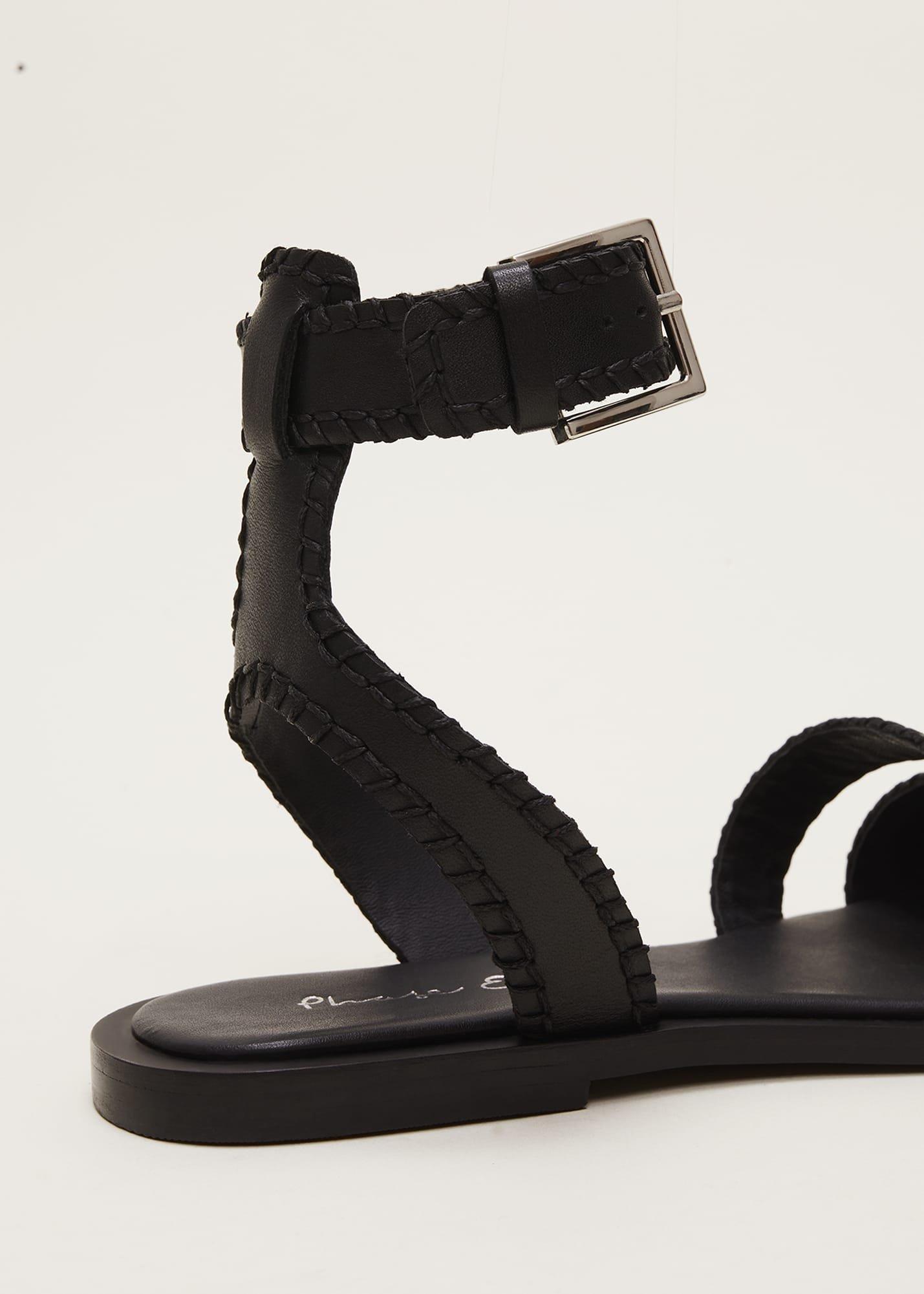 Black Leather Flat Sandals