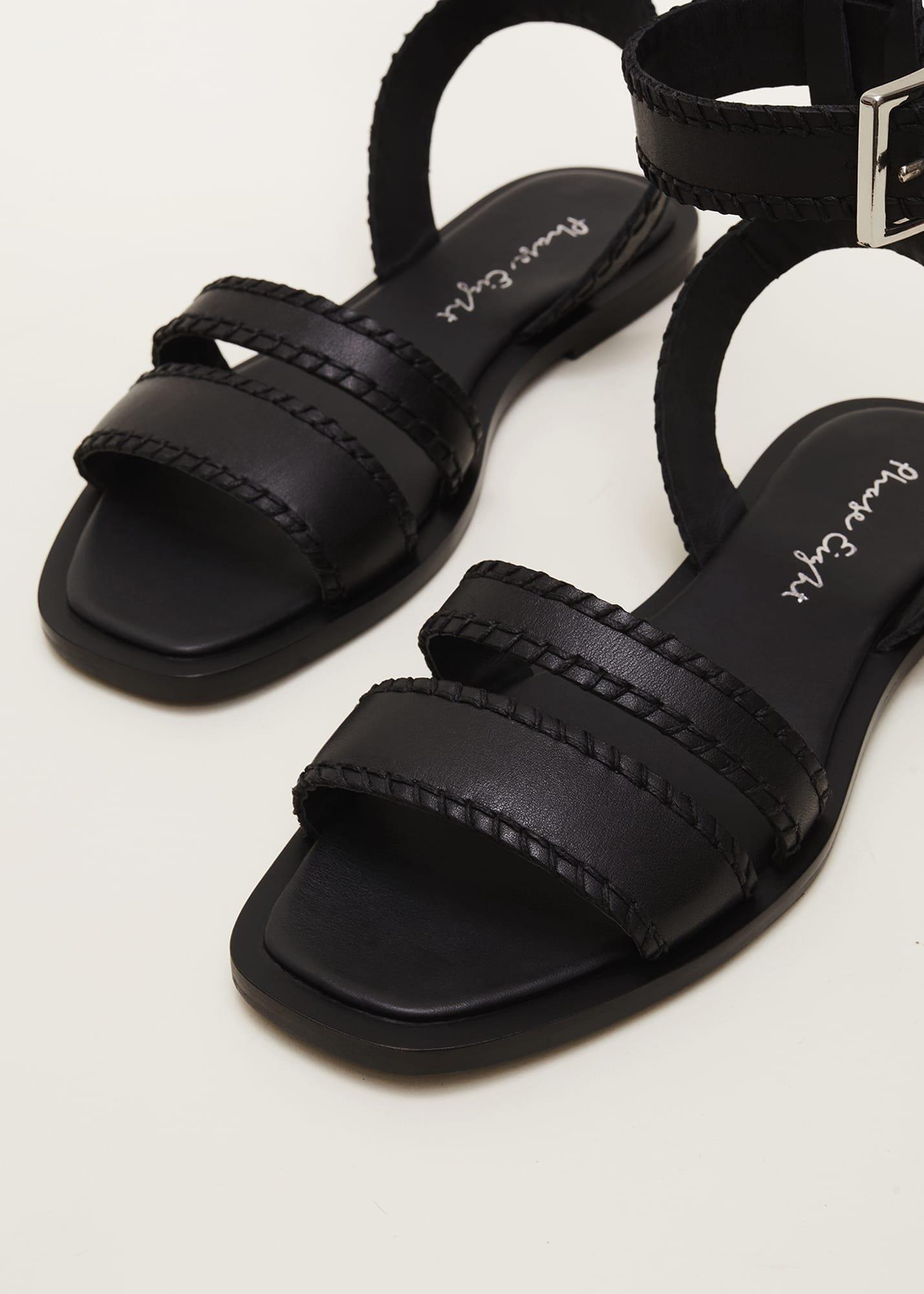 Black Leather Flat Sandals