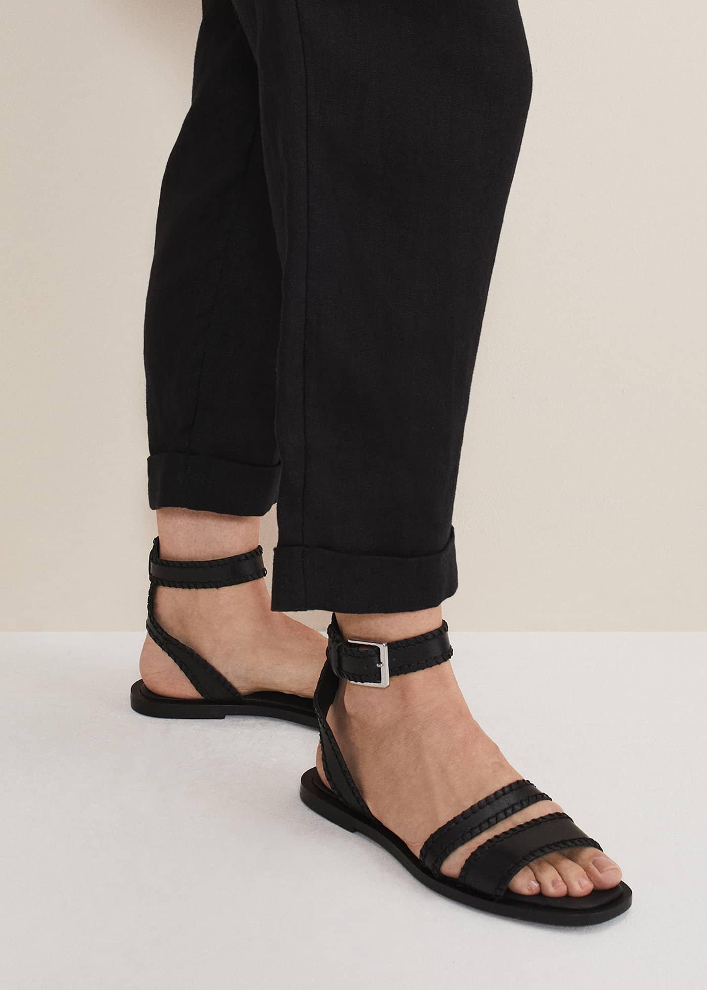 Black Leather Flat Sandals