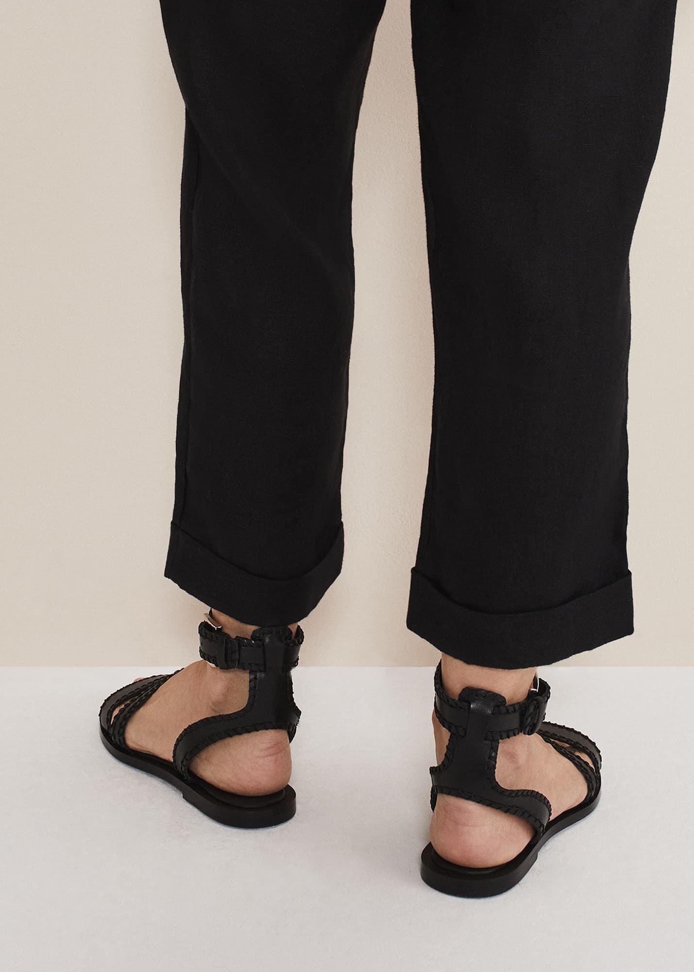 Black Leather Flat Sandals