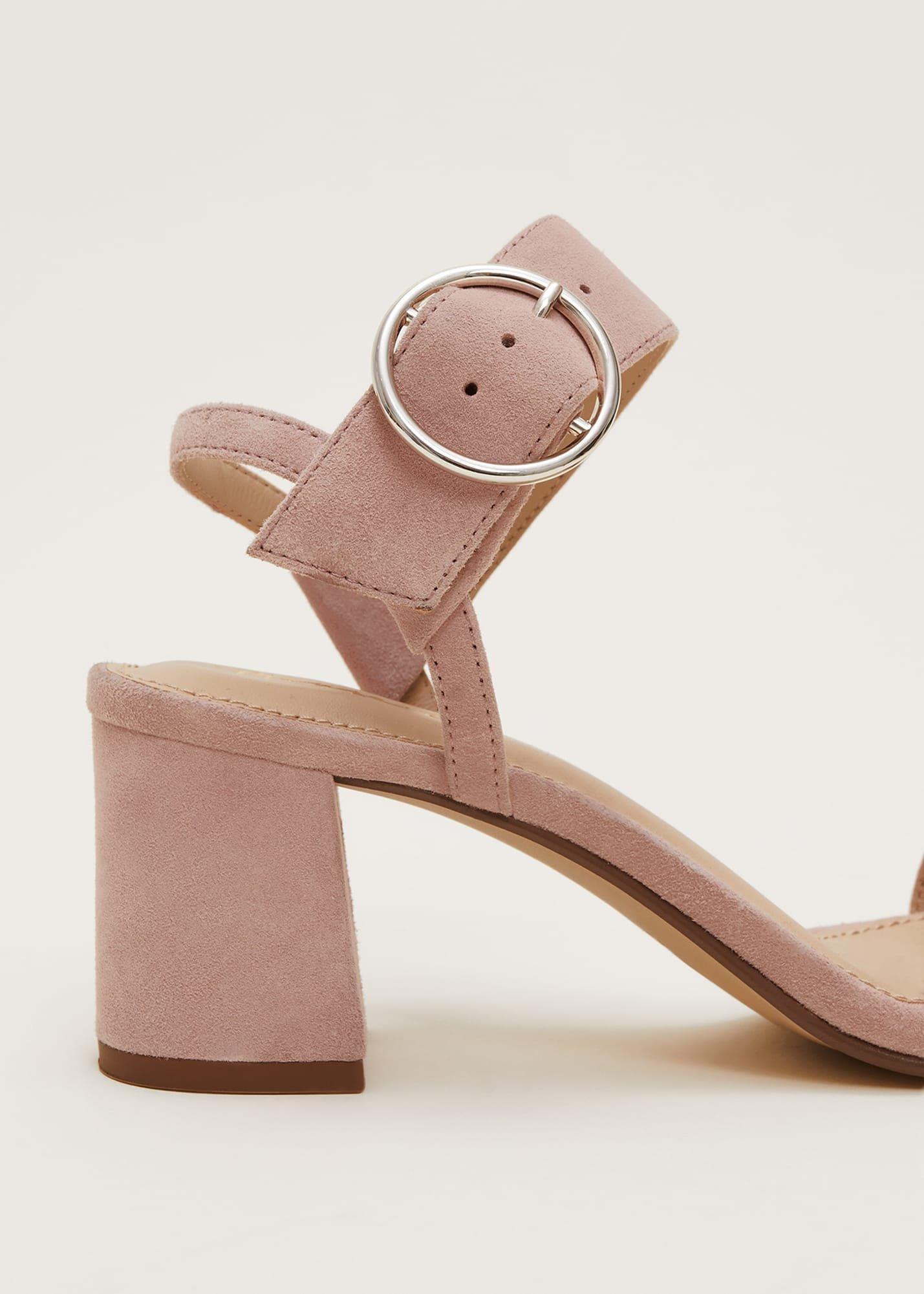 Suede Buckle Heeled Sandals