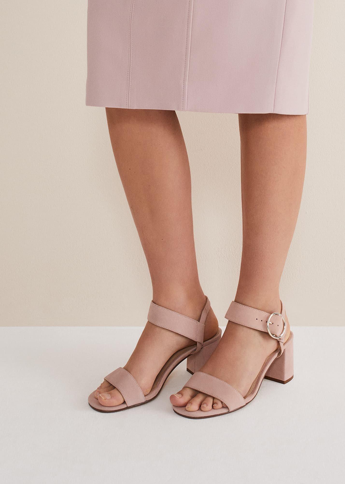 Suede Buckle Heeled Sandals