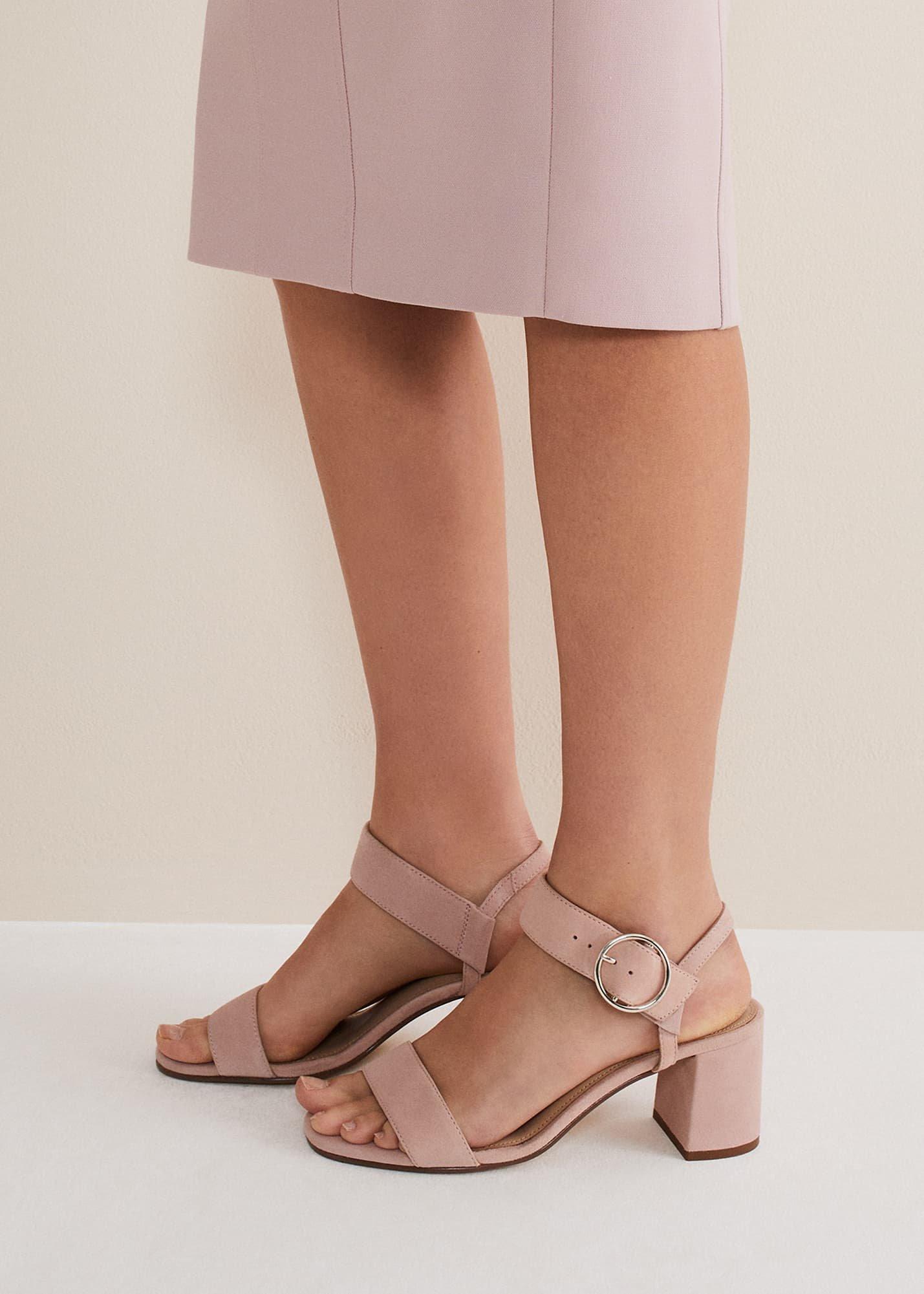 Suede Buckle Heeled Sandals