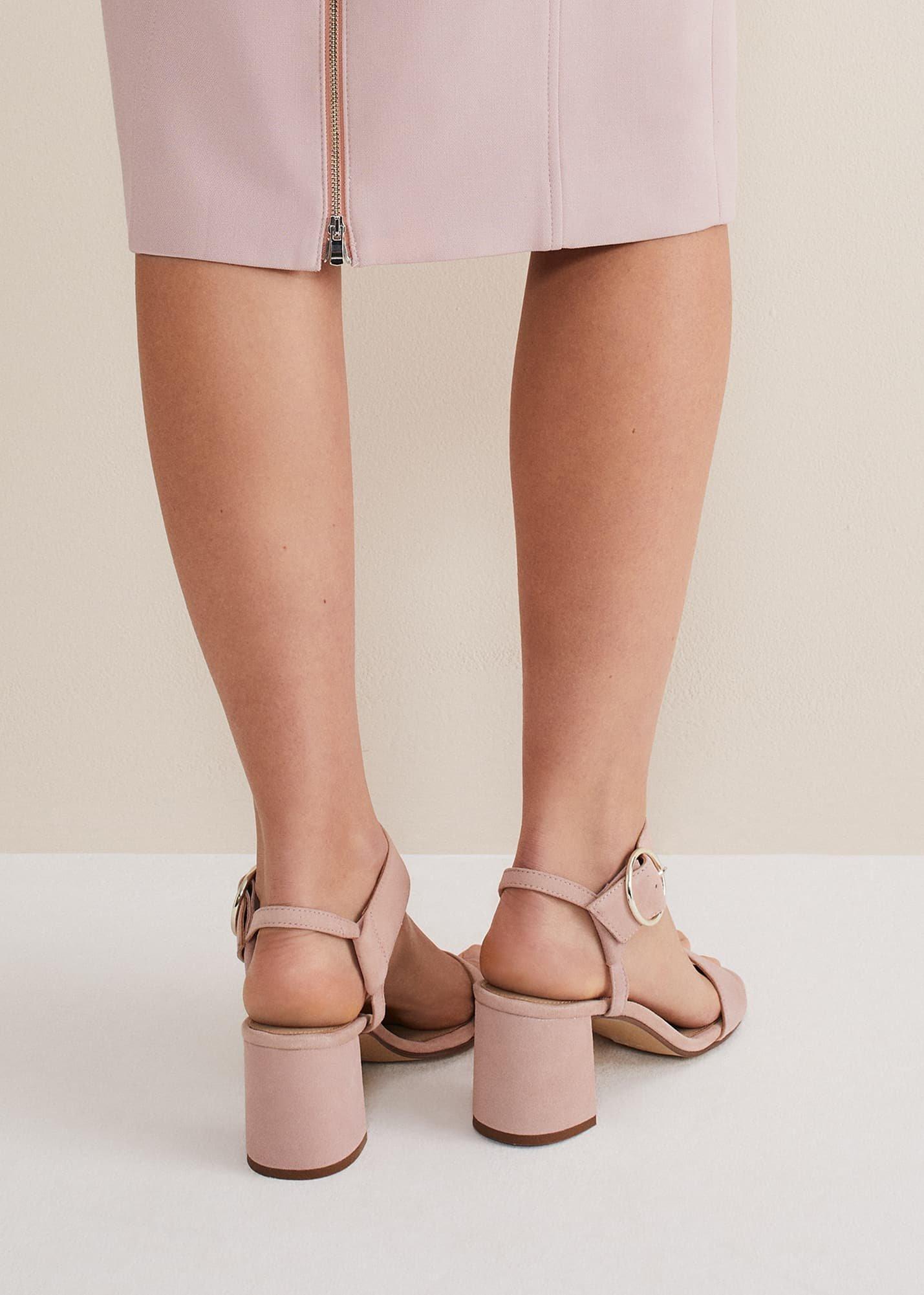 Suede Buckle Heeled Sandals