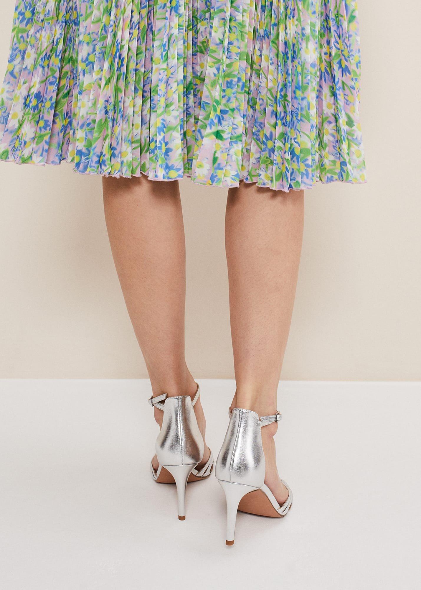 Silver Leather Open Toe Heels