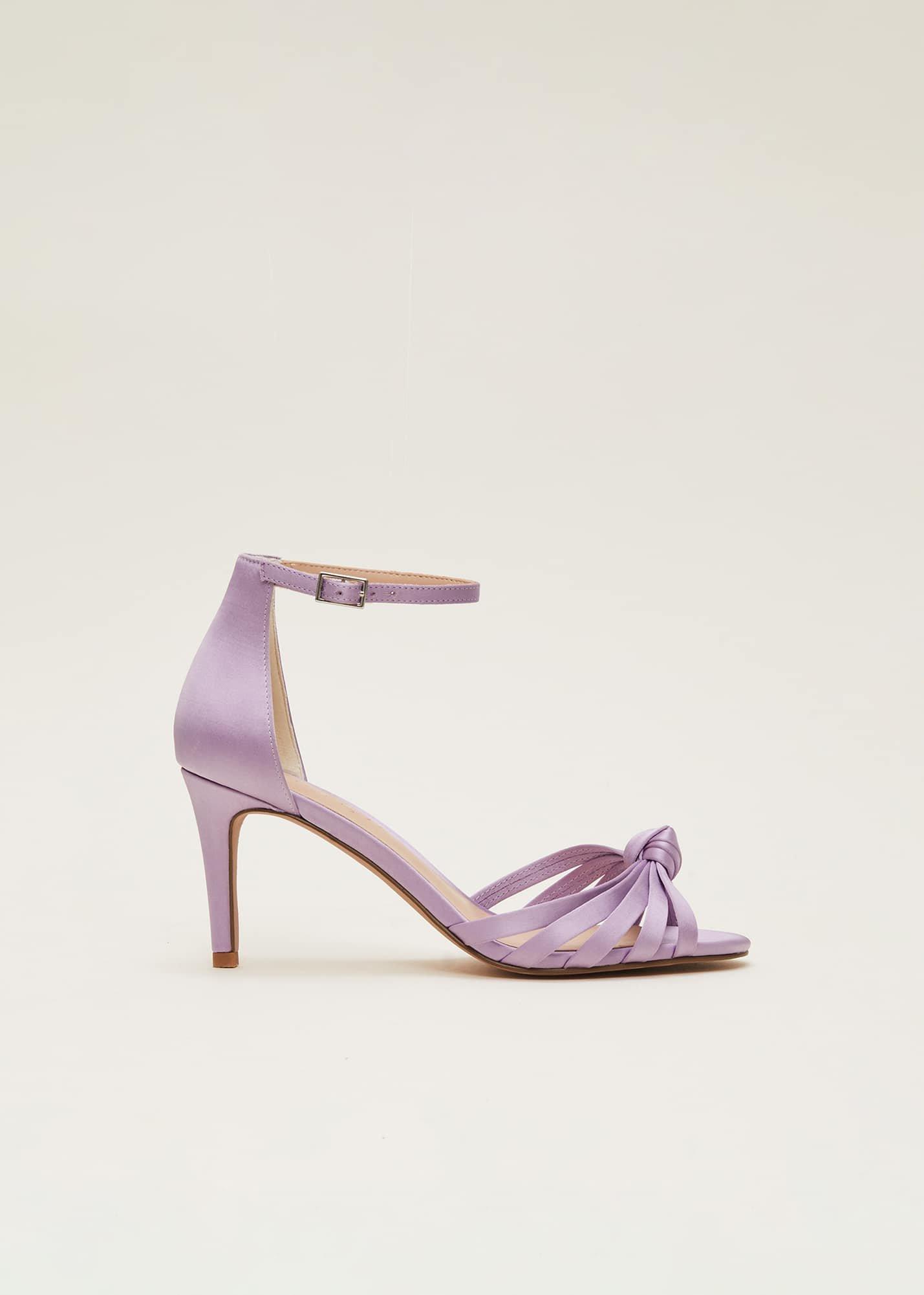 Purple Satin Open Toe Heels