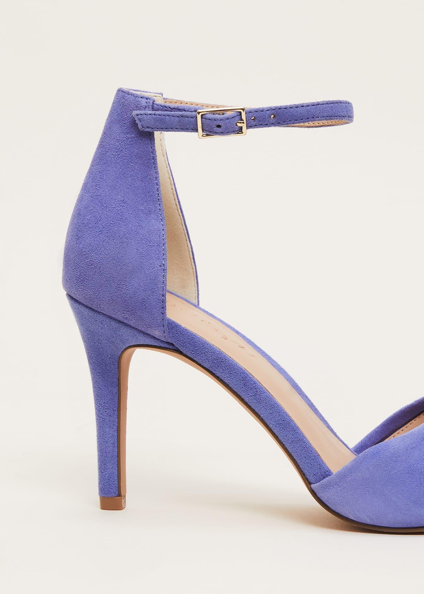 Blue Suede Open Toe Heels