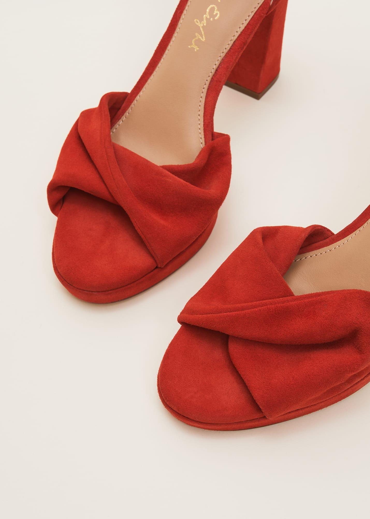 Red Suede Open Toe Heels