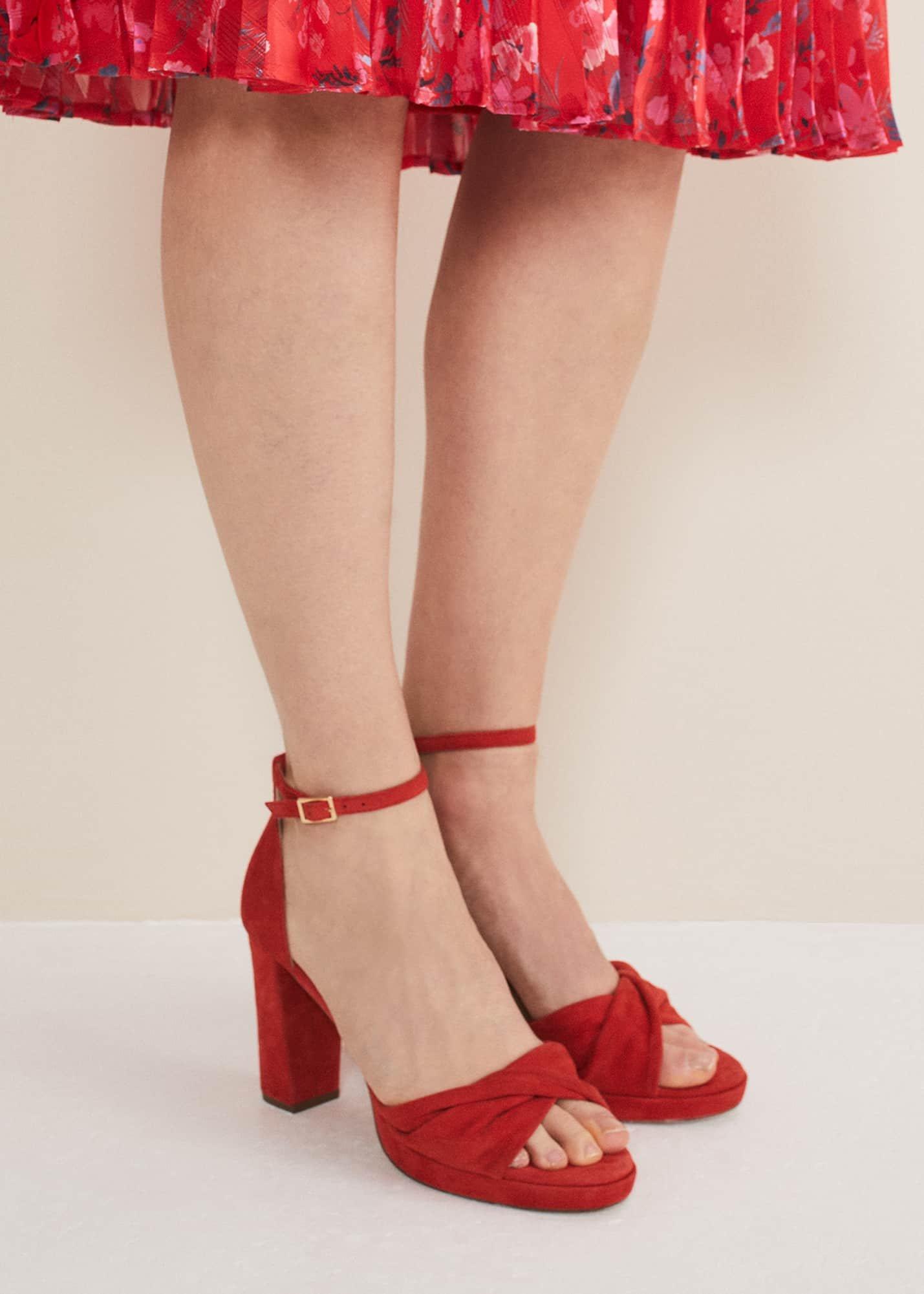 Red Suede Open Toe Heels