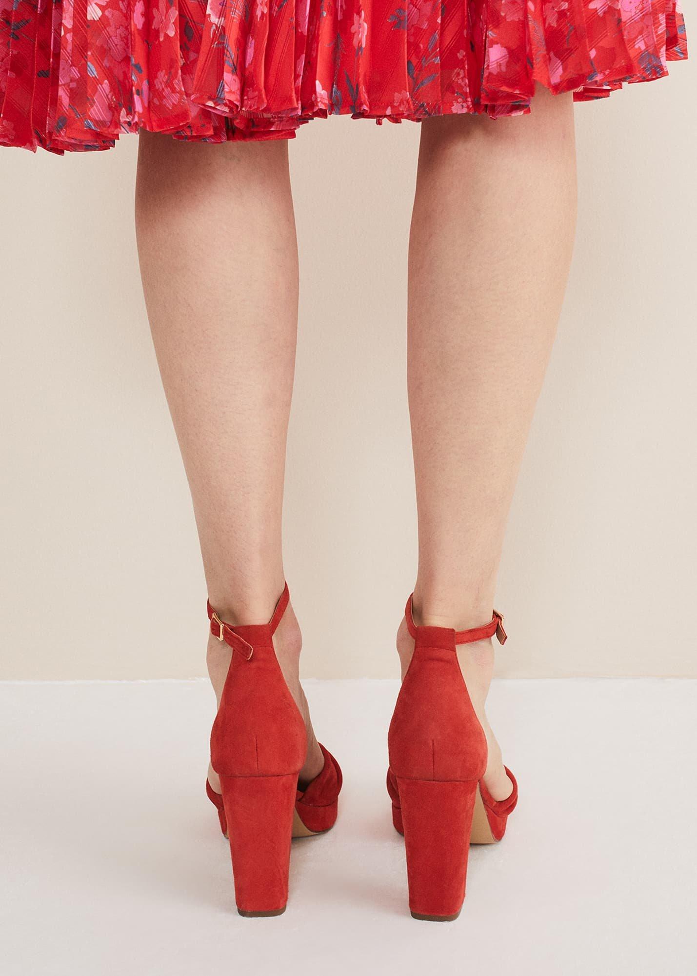 Red Suede Open Toe Heels