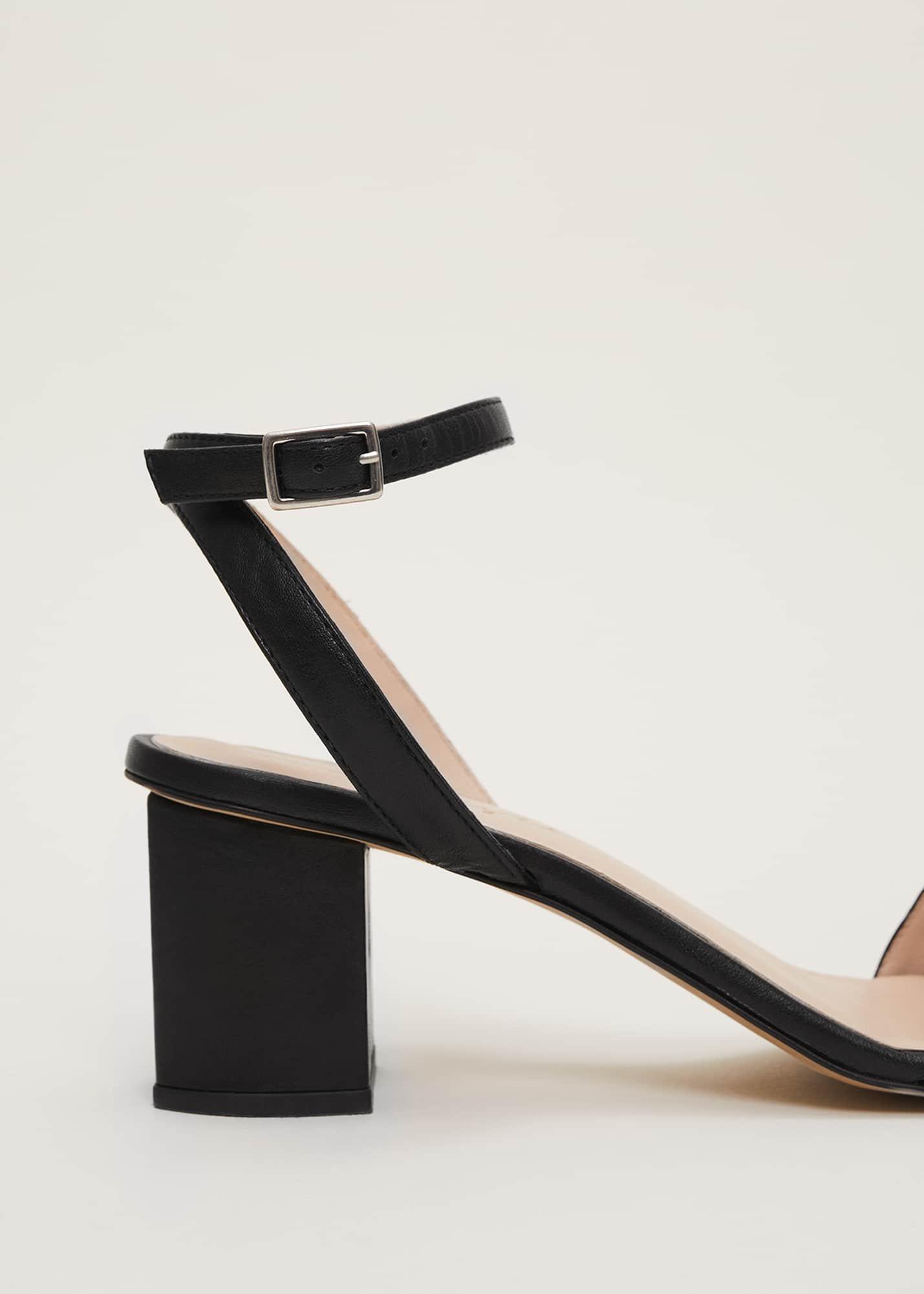 Black Leather Open Toe Block Heels