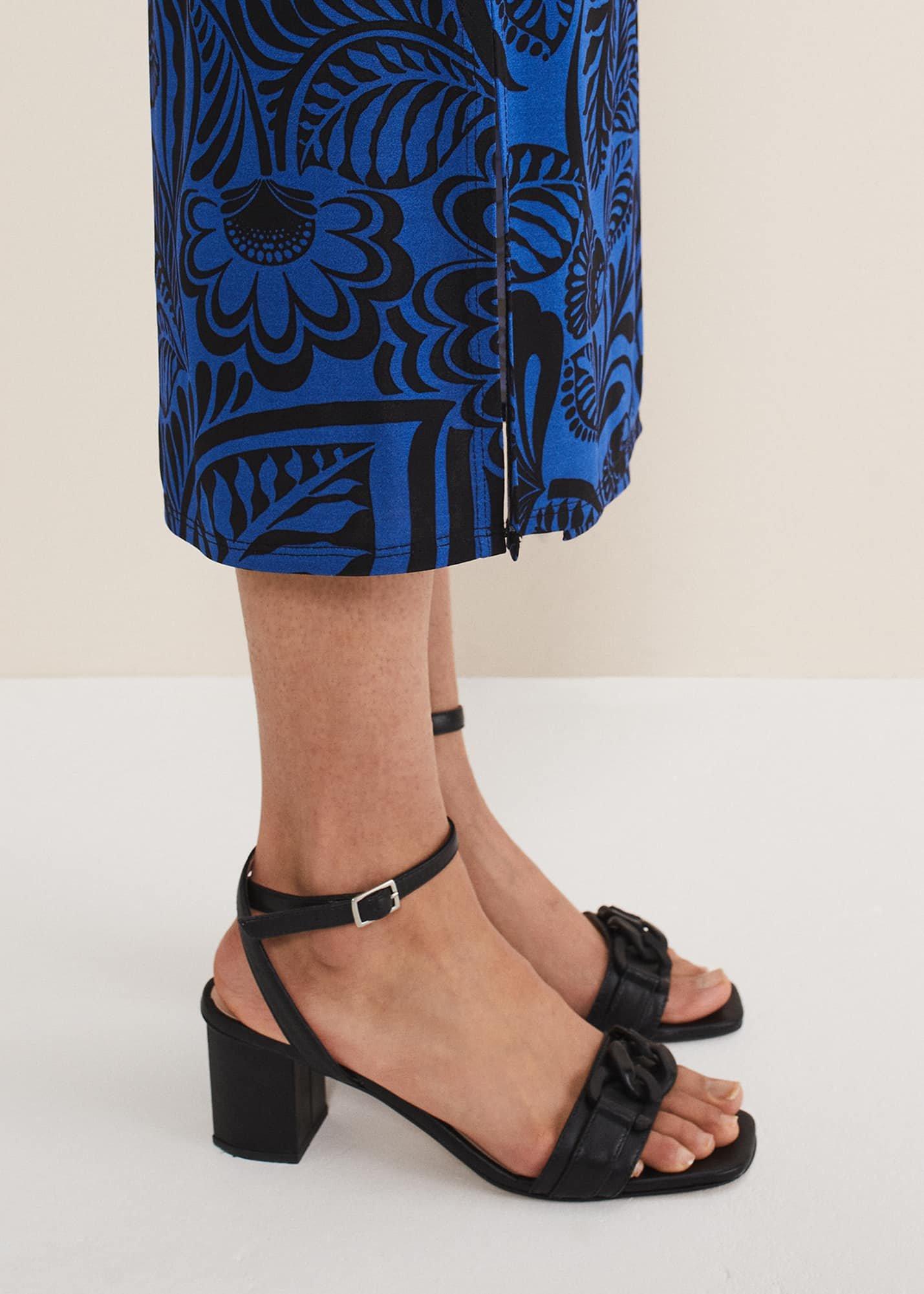 Black Leather Open Toe Block Heels