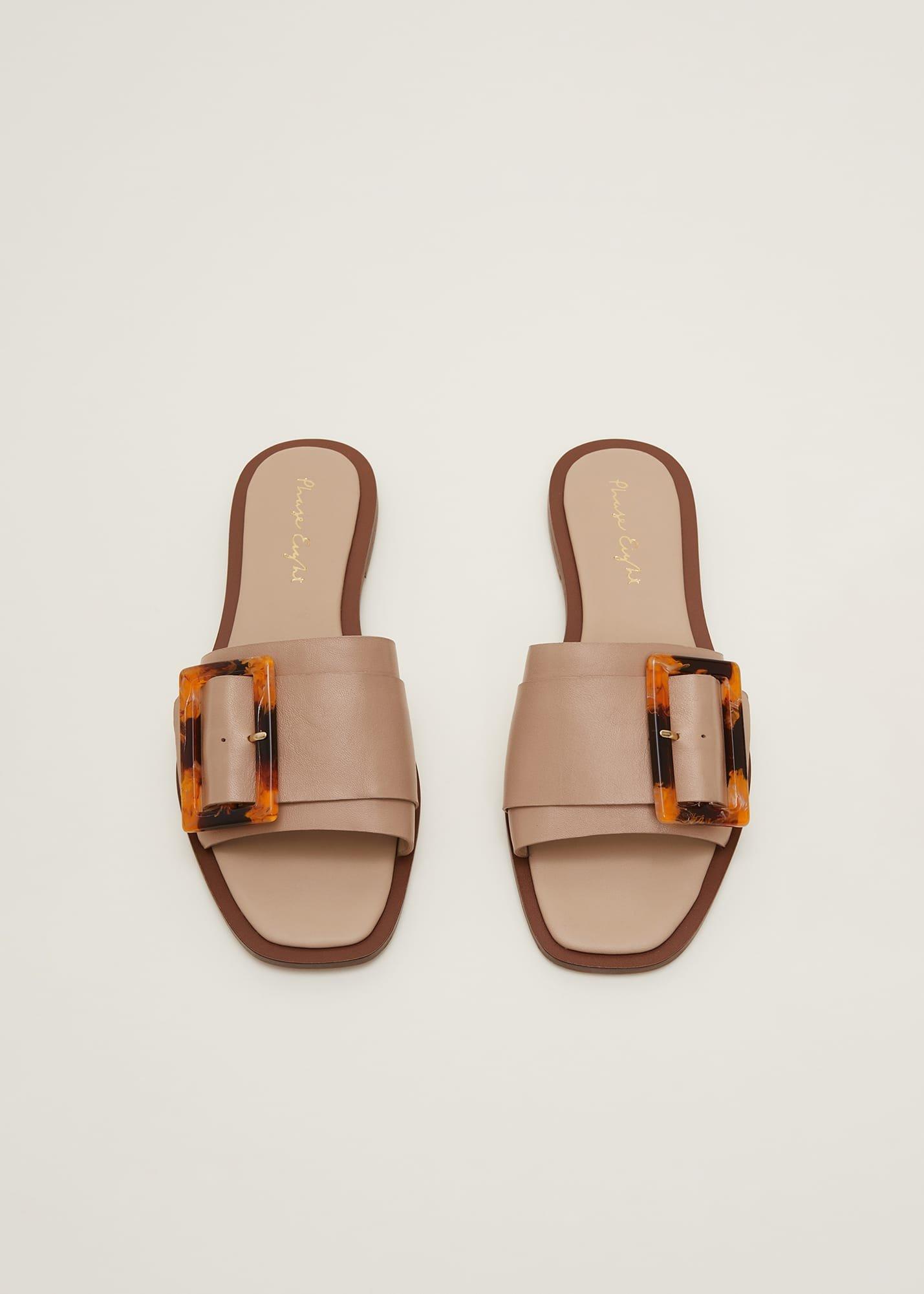 Leather Buckle Flat Sandals