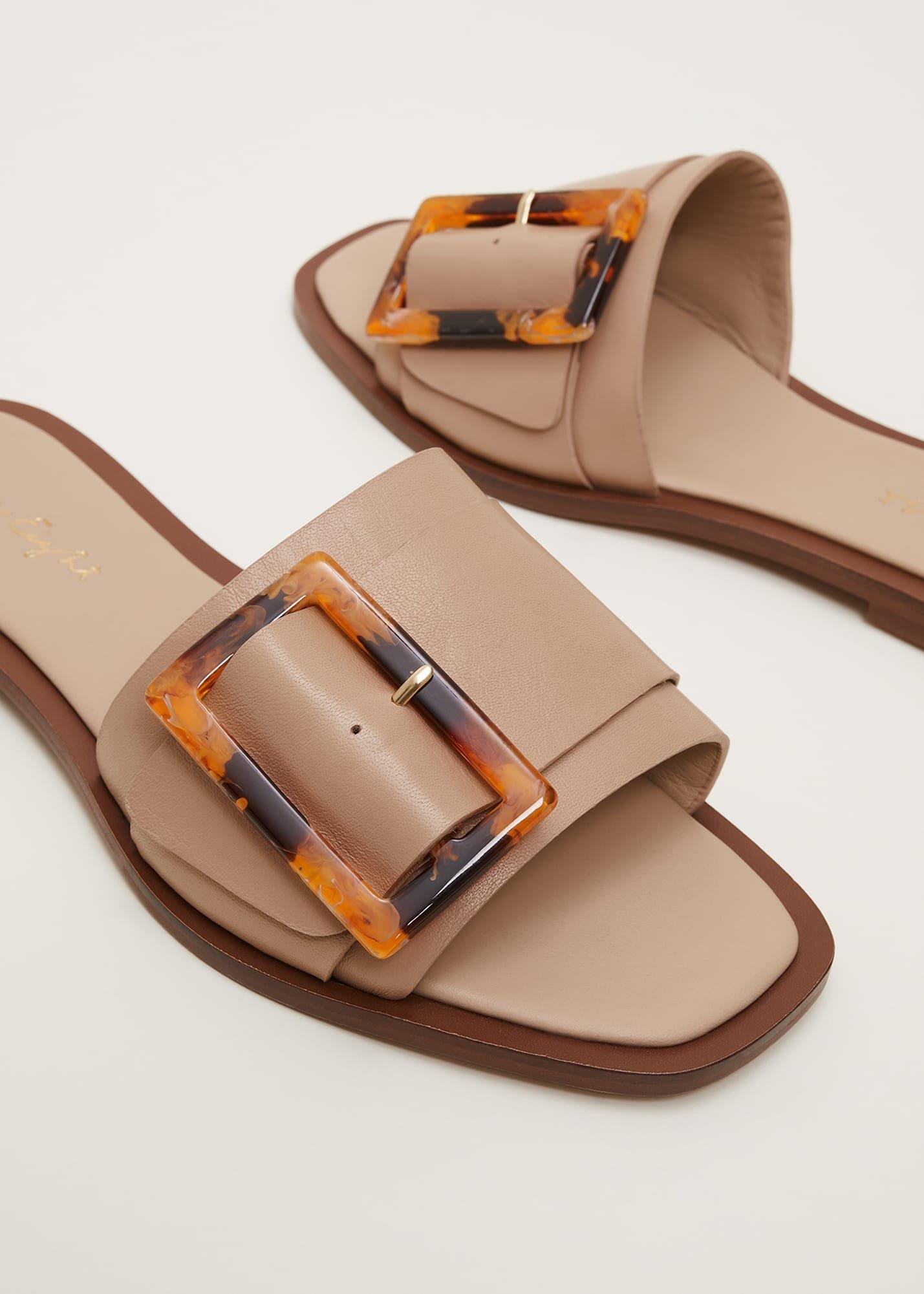 Leather Buckle Flat Sandals