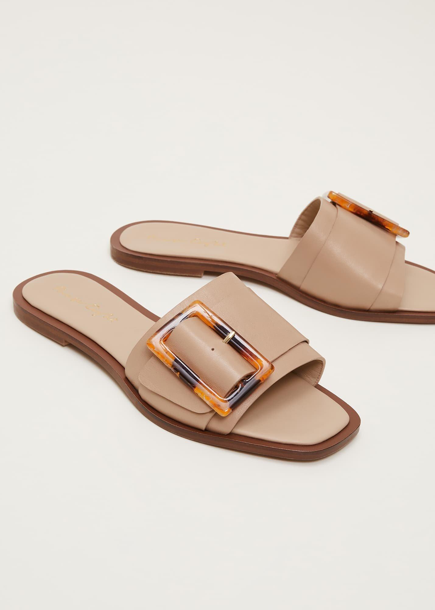 Leather Buckle Flat Sandals
