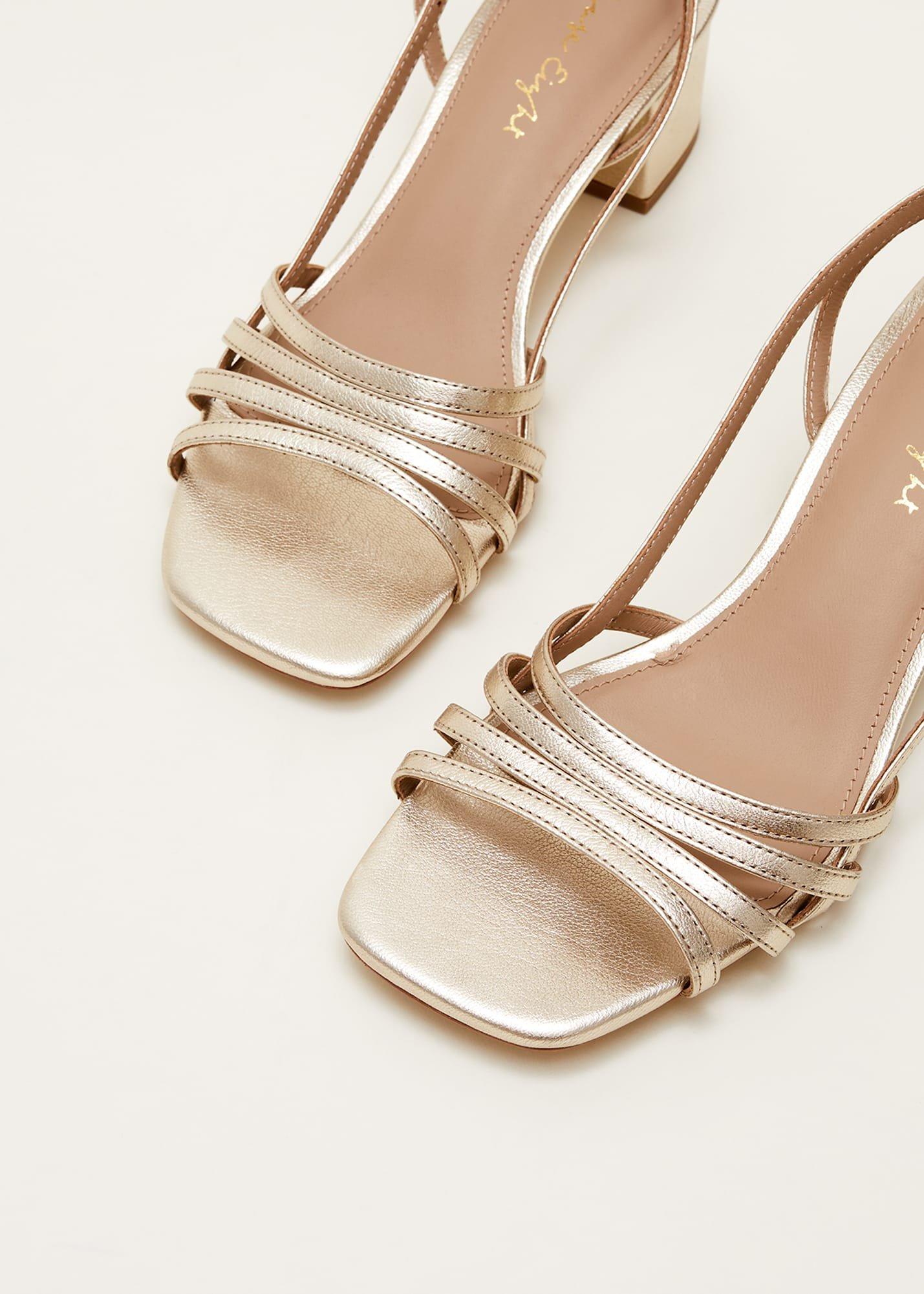 Gold Leather Block Heels