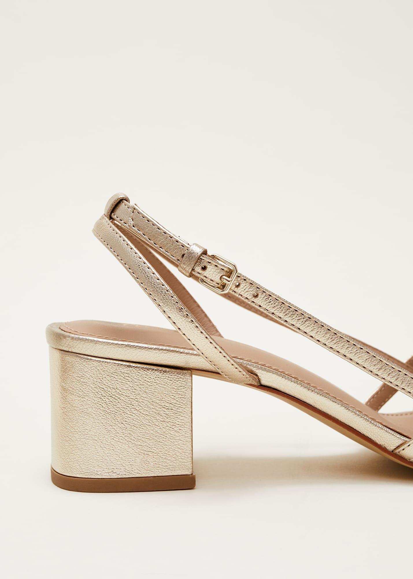Gold Leather Block Heels