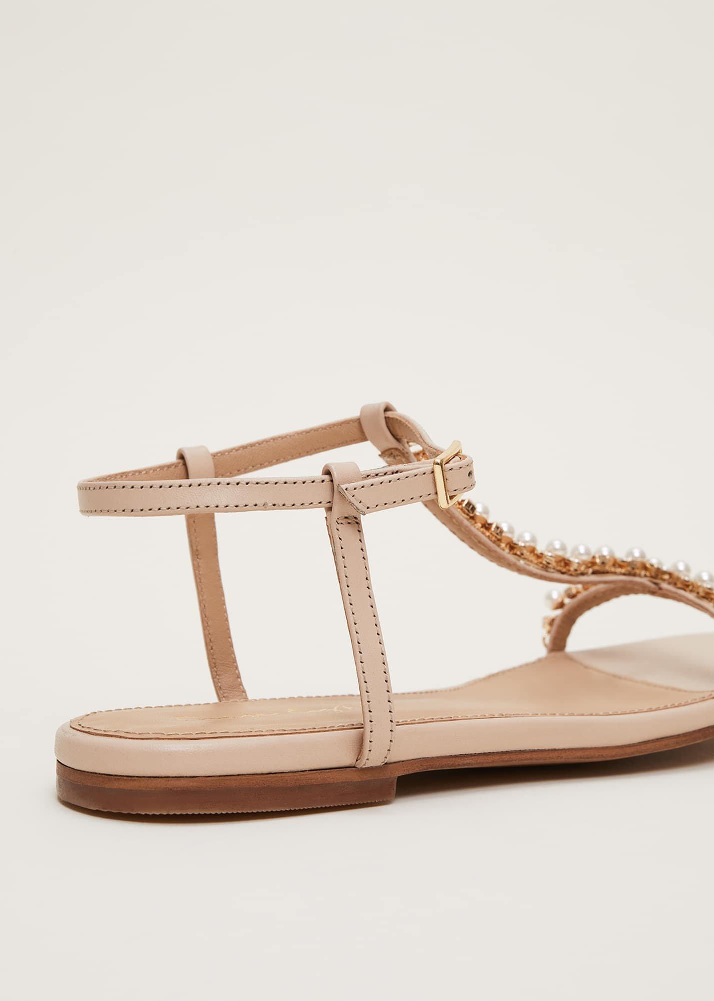 Leather Jewel Trim Flat Sandal