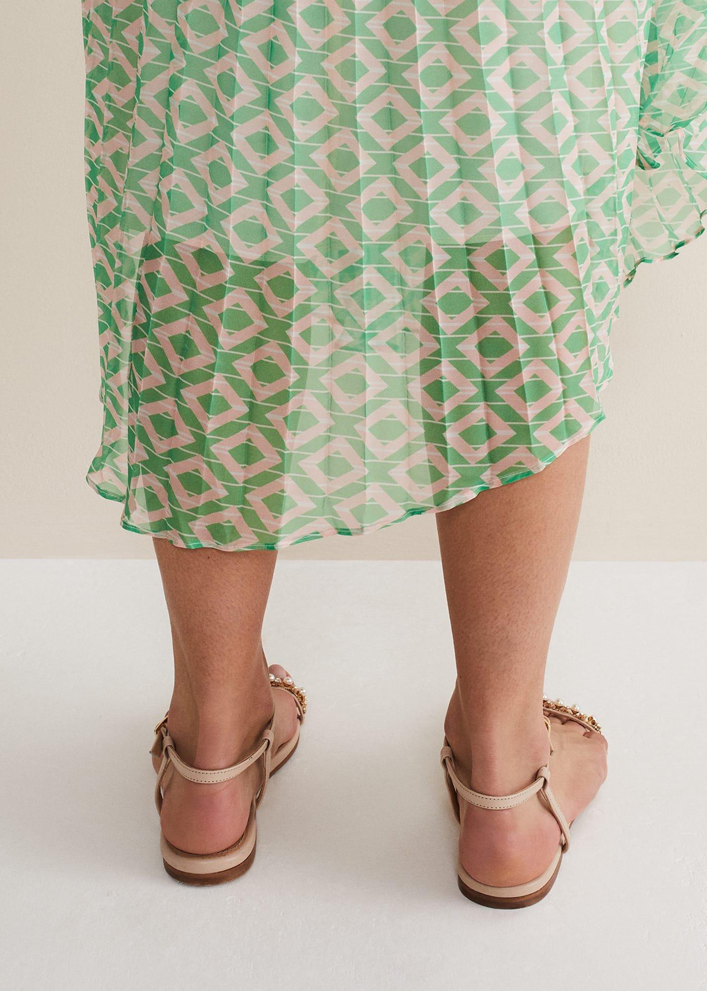 Leather Jewel Trim Flat Sandal