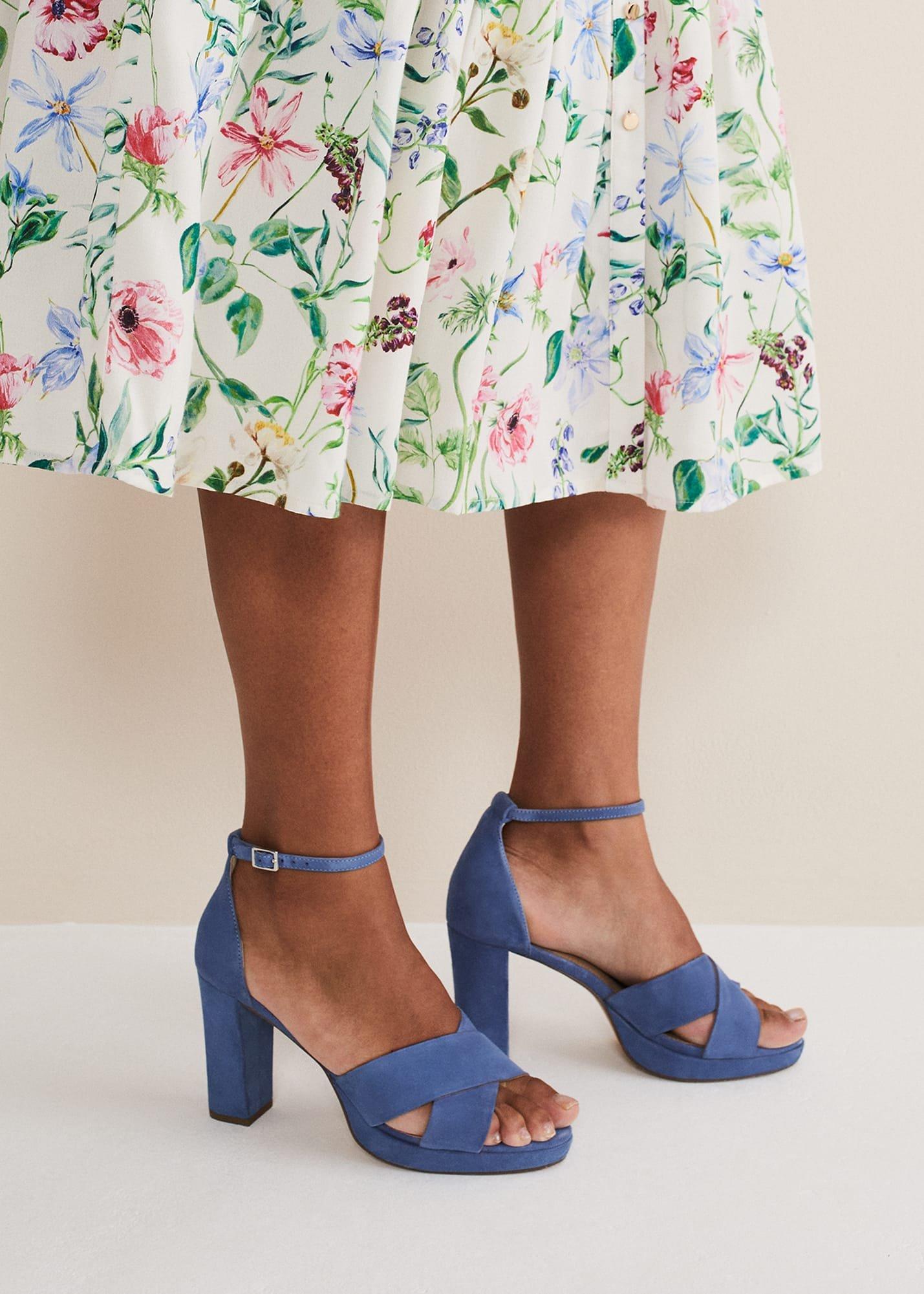Blue Suede Platform Heels