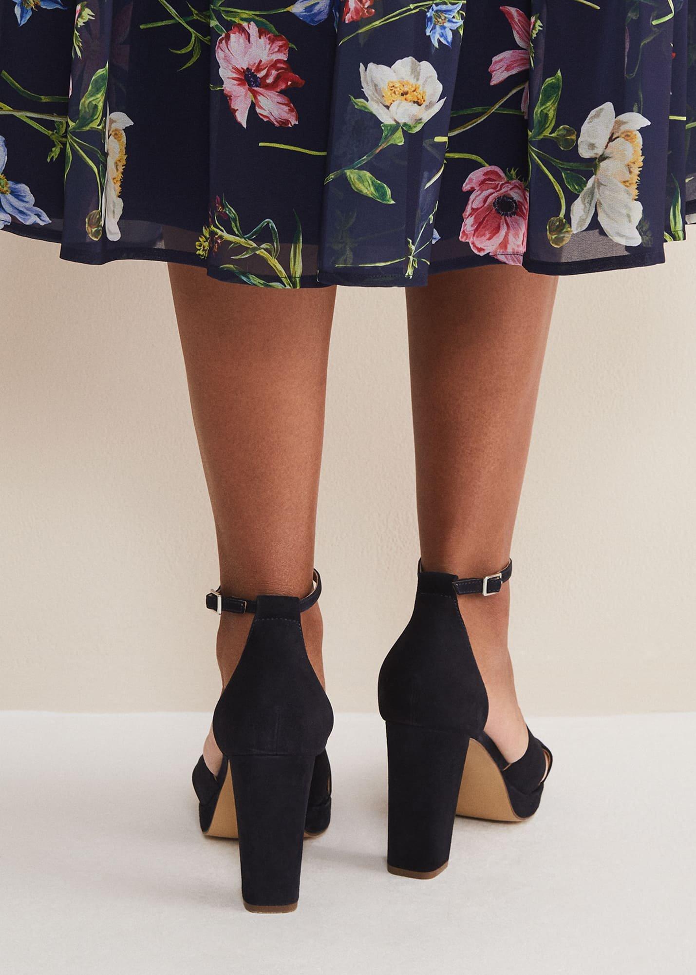 Navy Suede Platform Heels