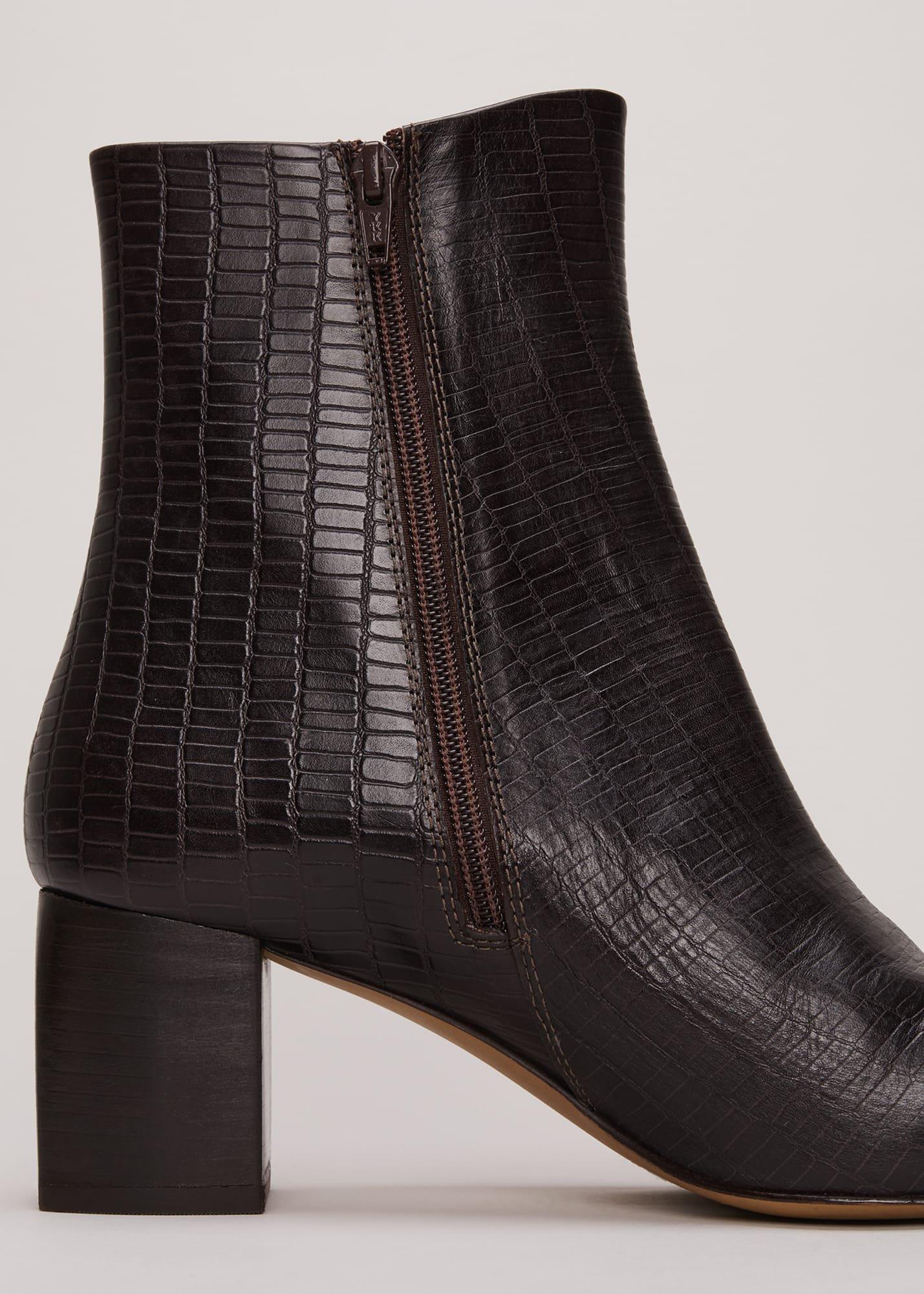 Black Leather Croc Print Ankle Boots