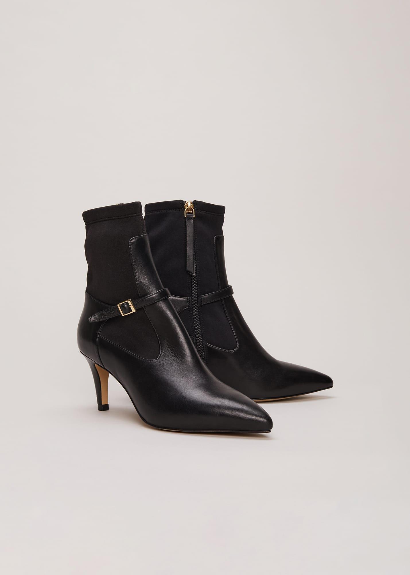 Leather Buckle Detail Sock Boots