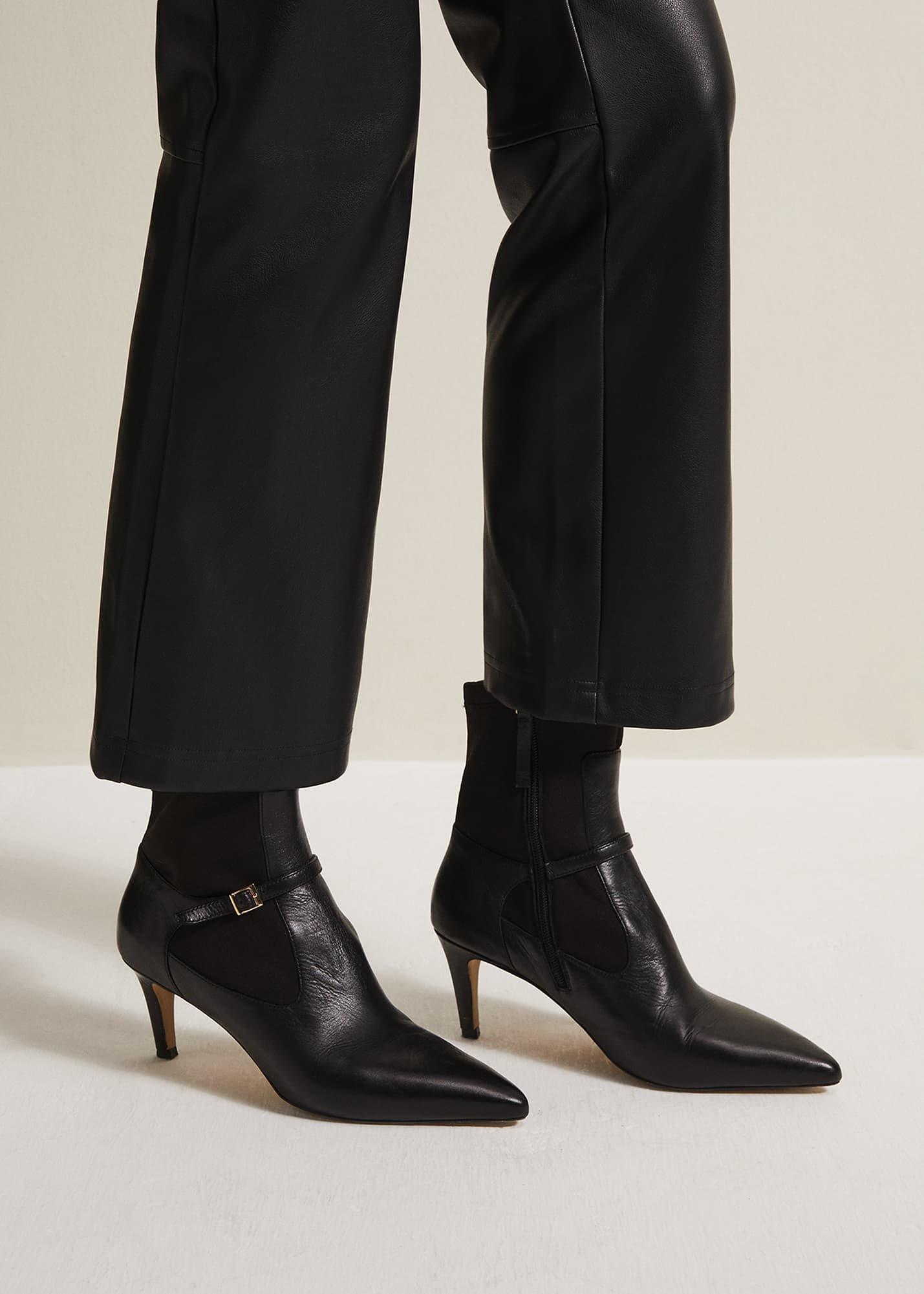 Leather Buckle Detail Sock Boots