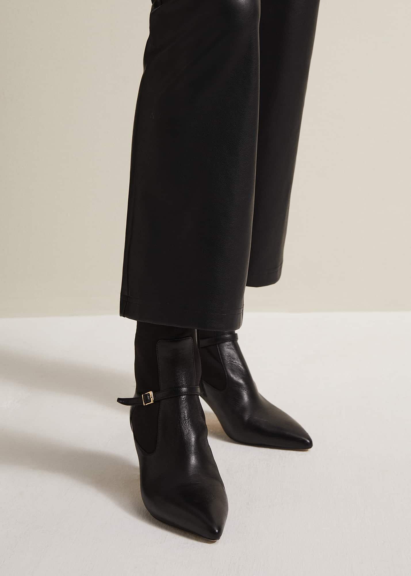 Leather Buckle Detail Sock Boots