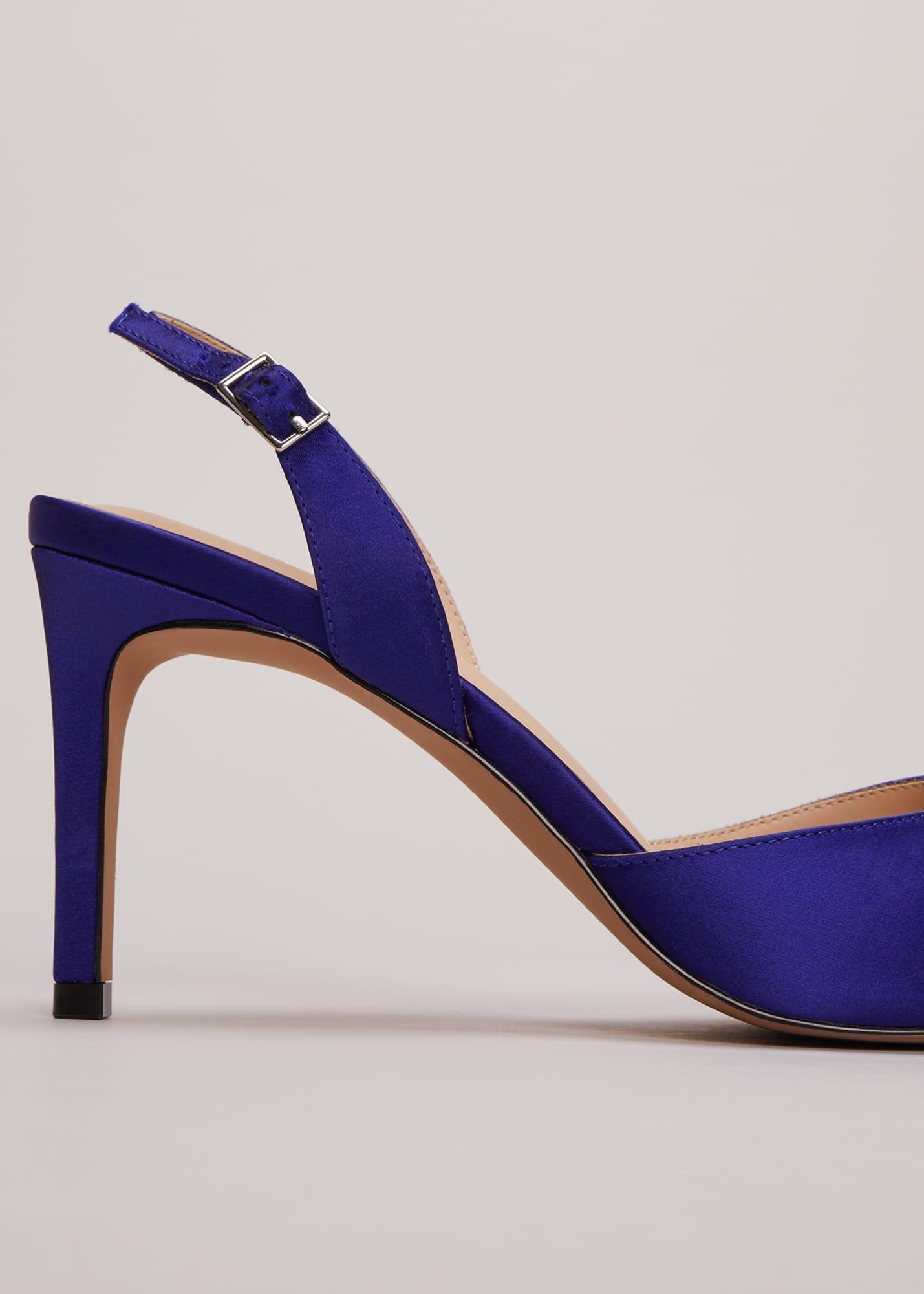 Blue Satin Embellished Slingback Heels