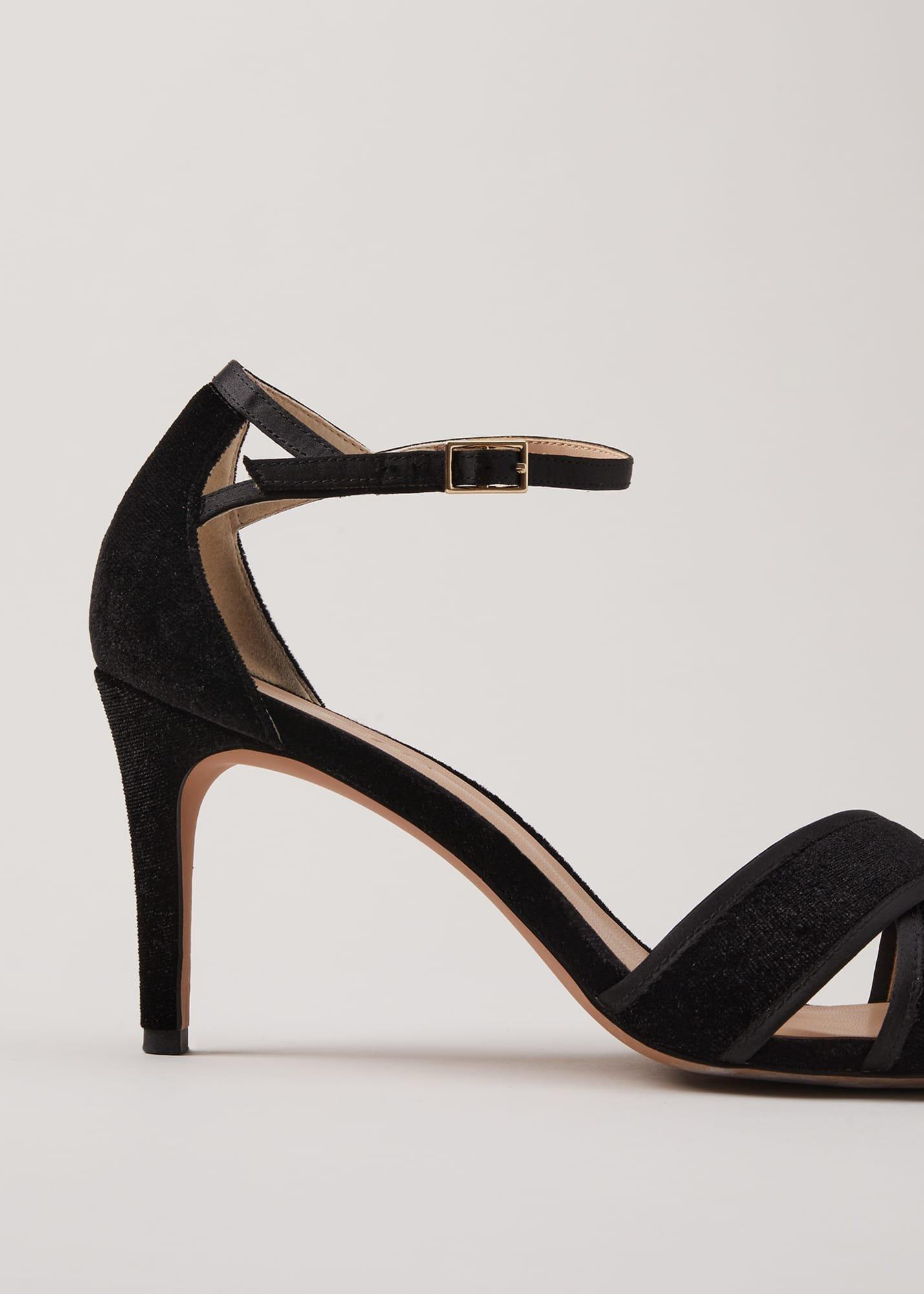 Black Velvet Open Toe Heels