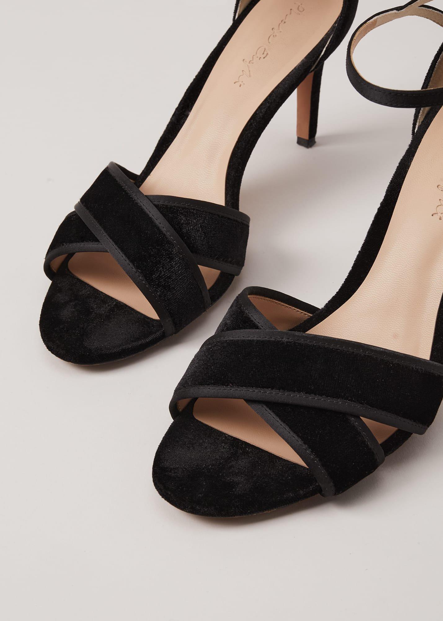 Black Velvet Open Toe Heels