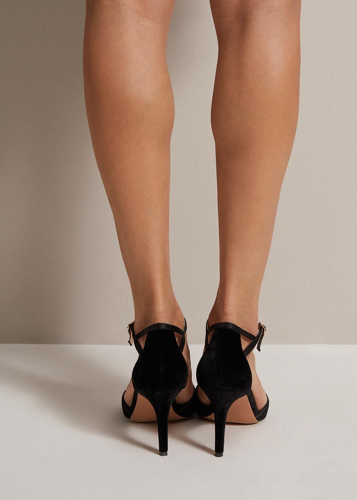 Black Velvet Open Toe Heels