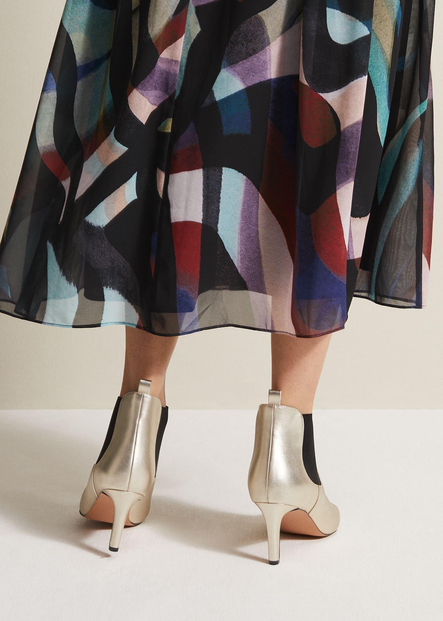 Leather Metallic Ankle Boots